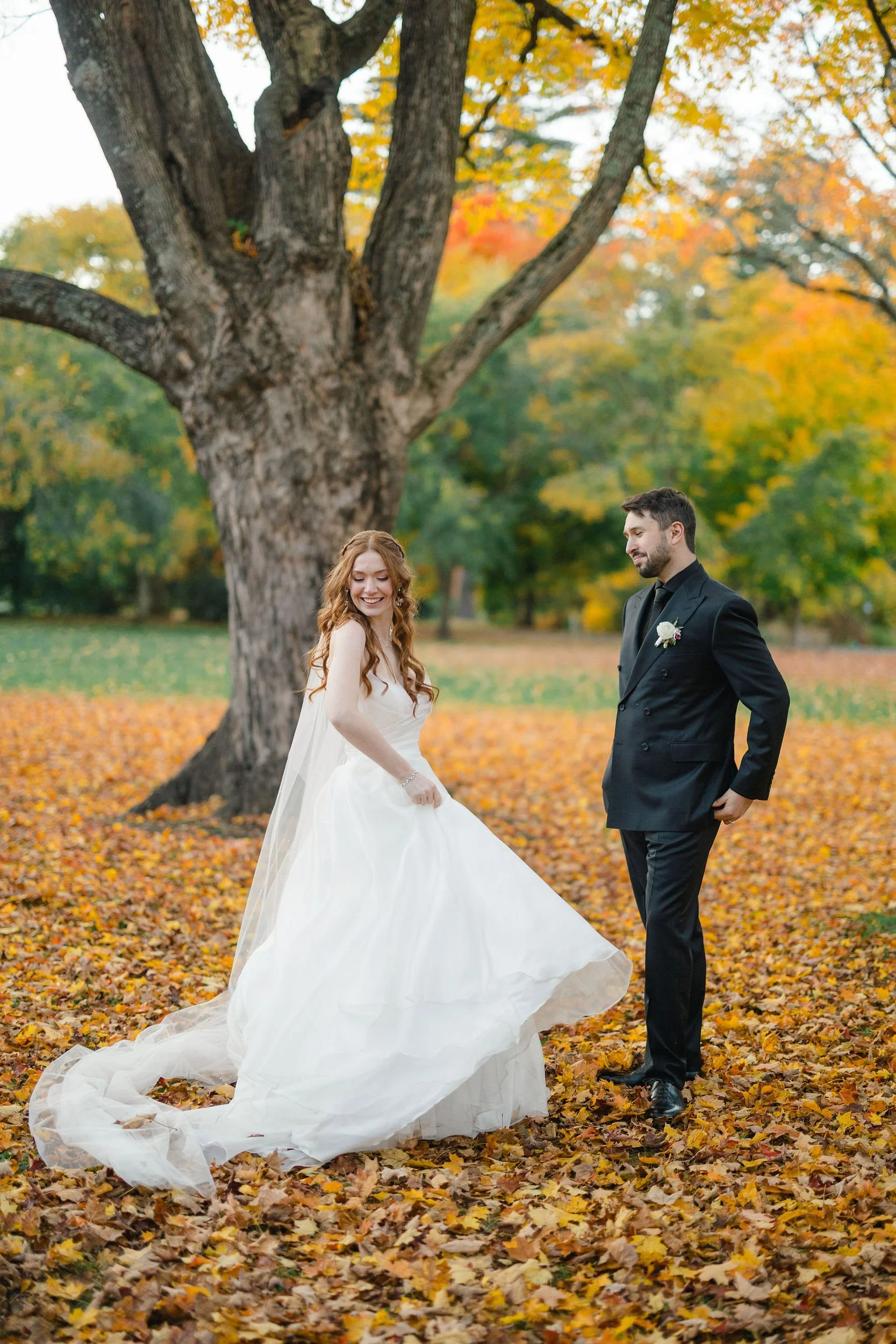 Romantic sunset portraits of a couple at a secret garden inspired wedding.