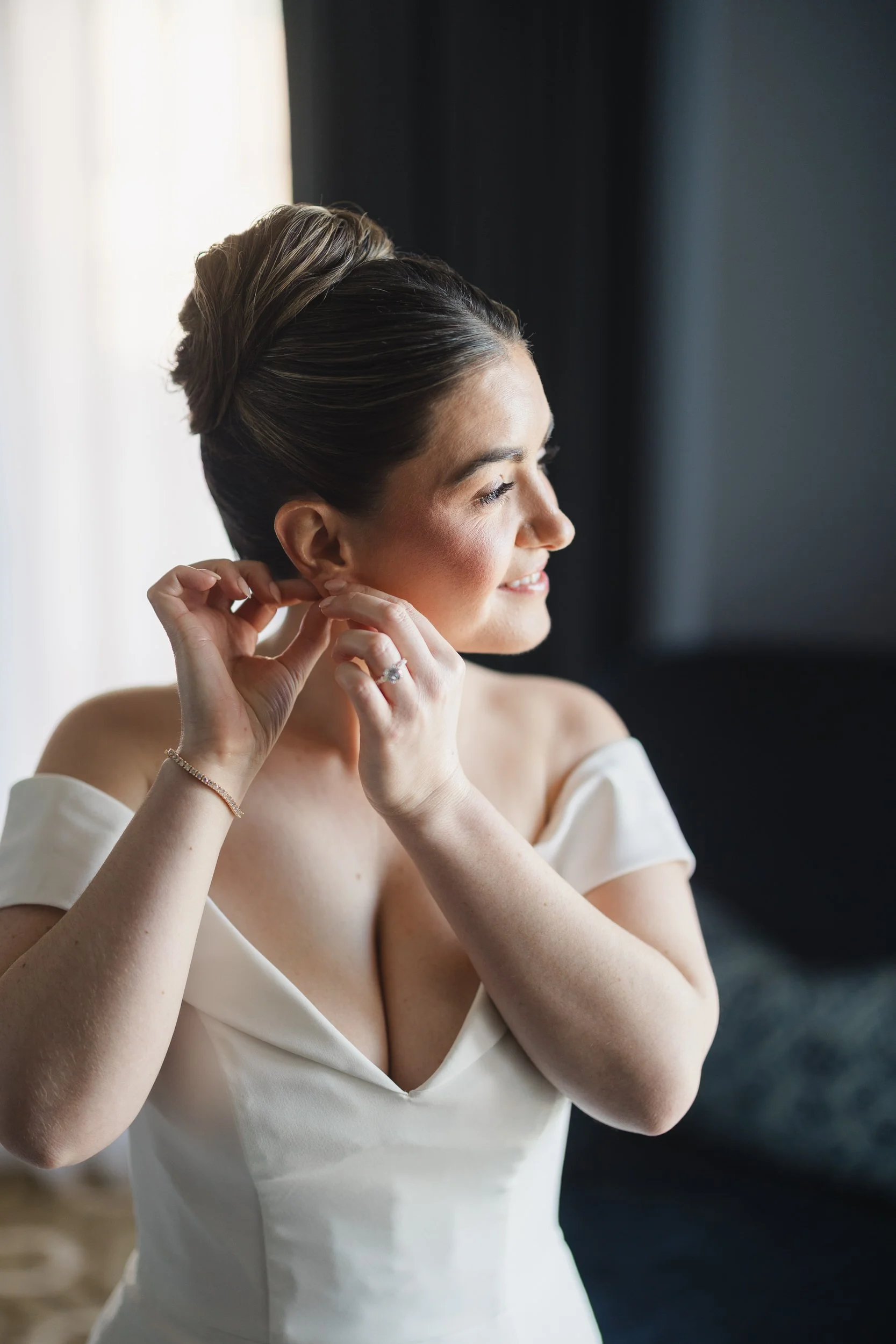 Quiet, emotional bridal getting ready moments at a Boston Harbor Hotel wedding