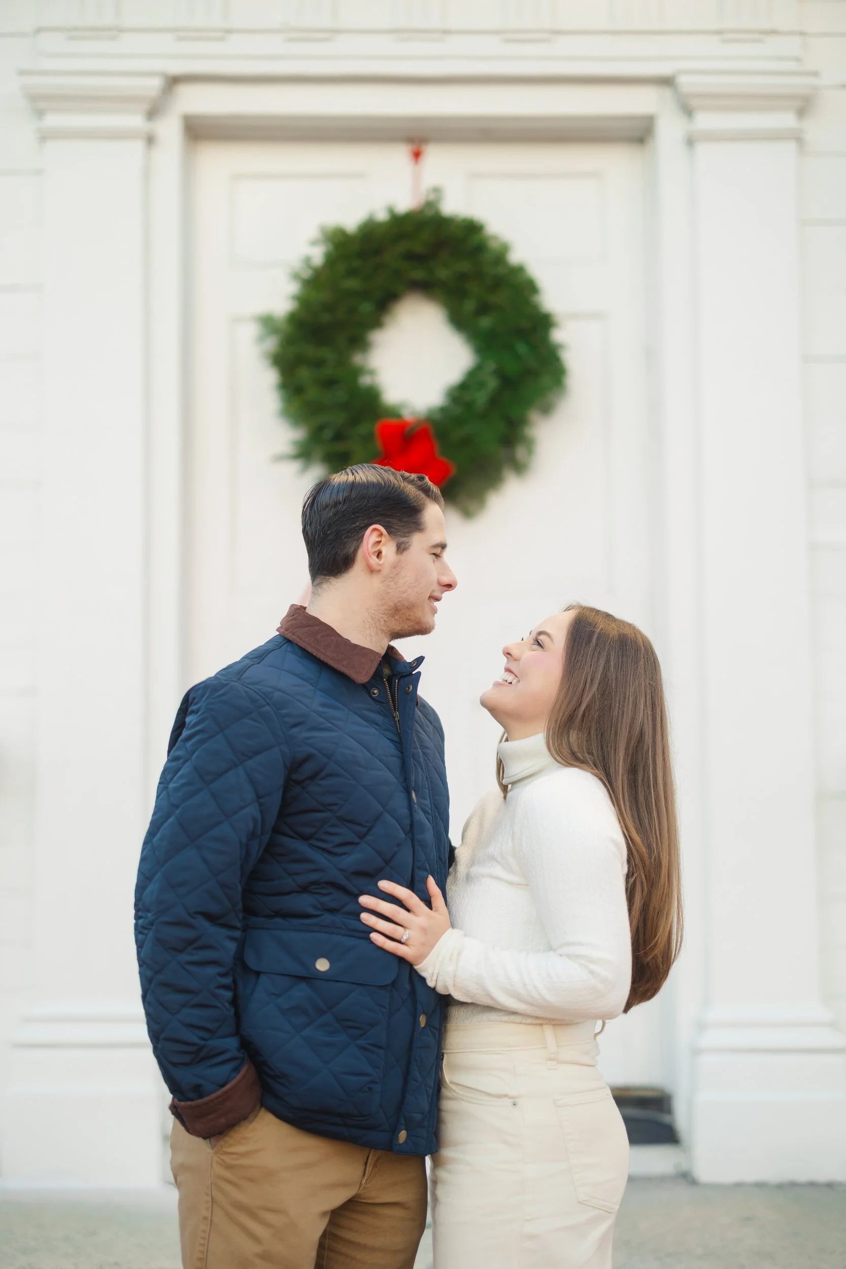 Refined, editorial portraits from a Newburyport engagement session in winter.