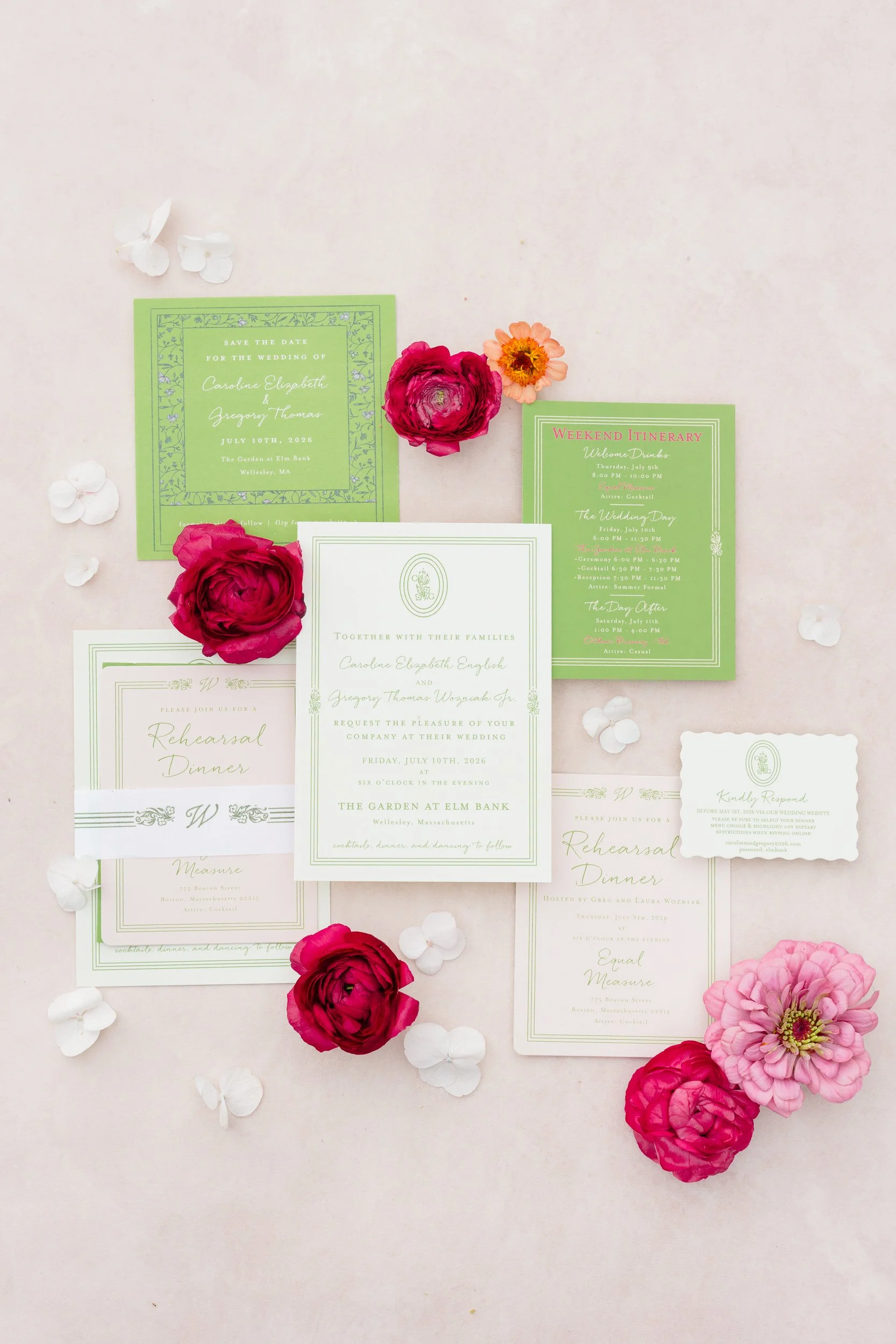 Classic wedding flat lay inspired by an elegant Italian garden celebration