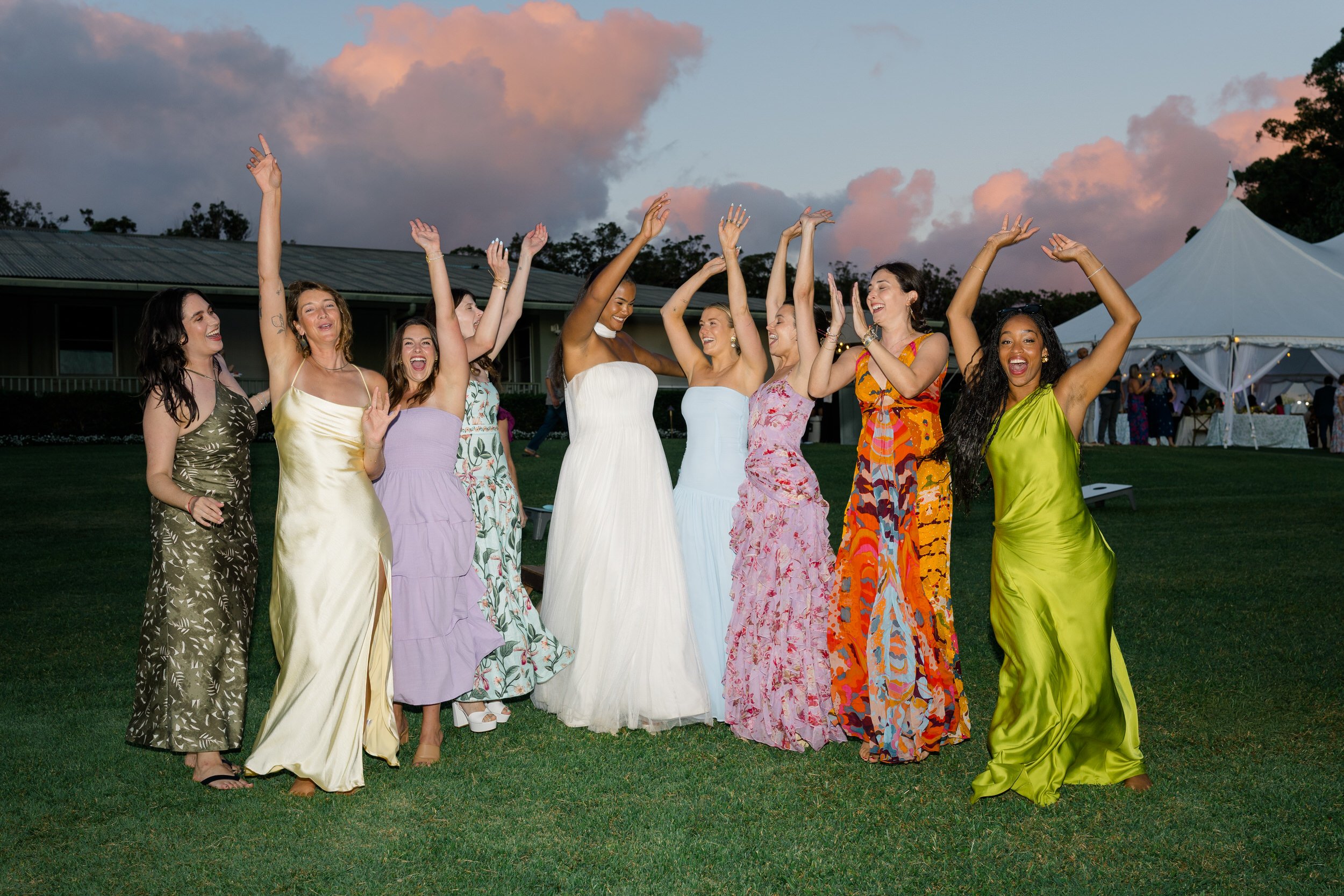 candid guest moments during sunset ranch wedding reception