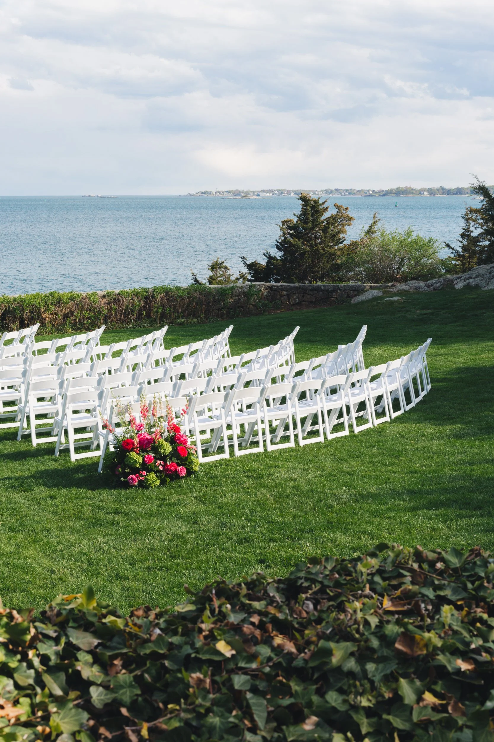 Elegant waterfront ceremony setup at Misselwood Estate wedding