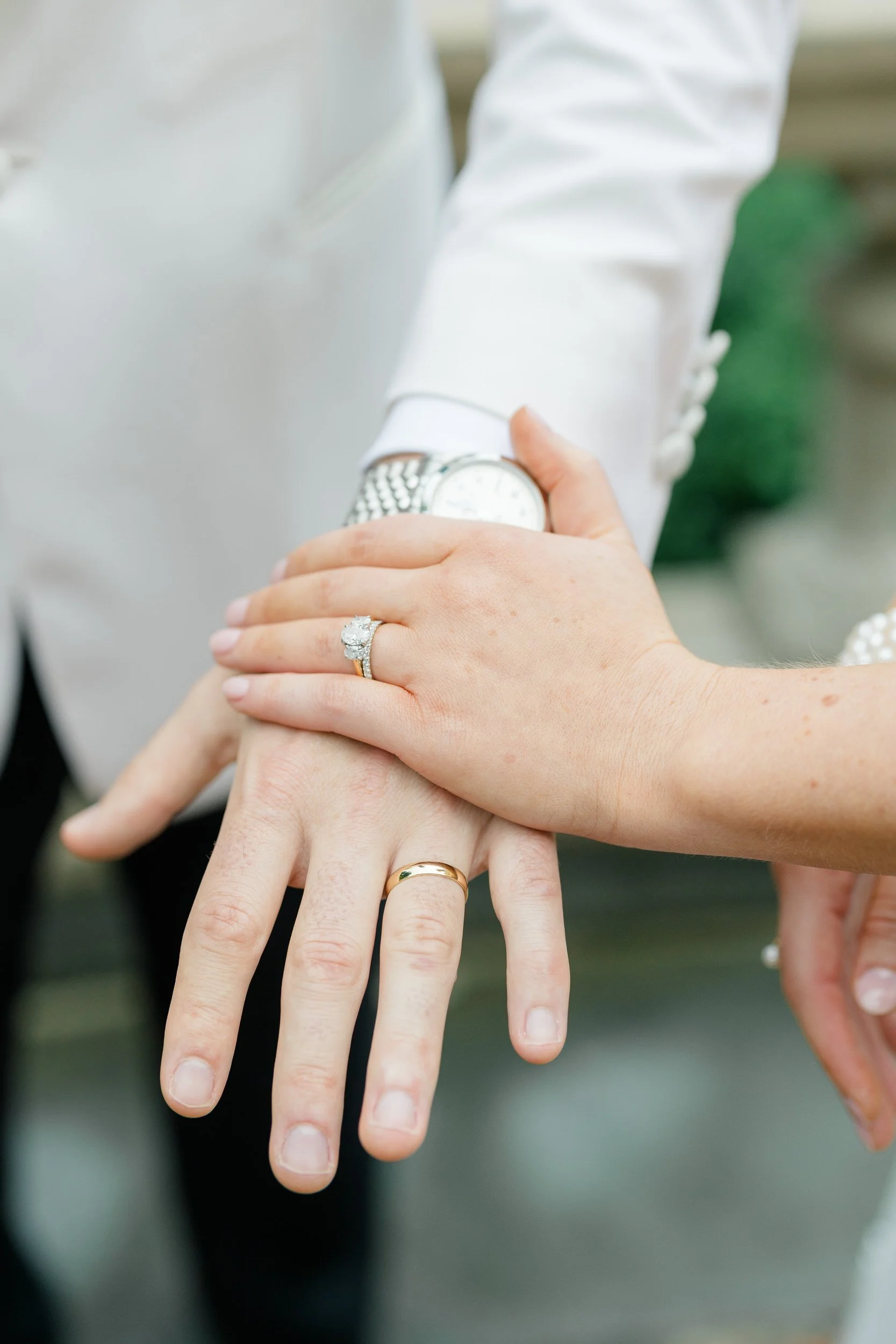 Golden hour portraits of the bride and groom at Blithewold Mansion & Gardens.