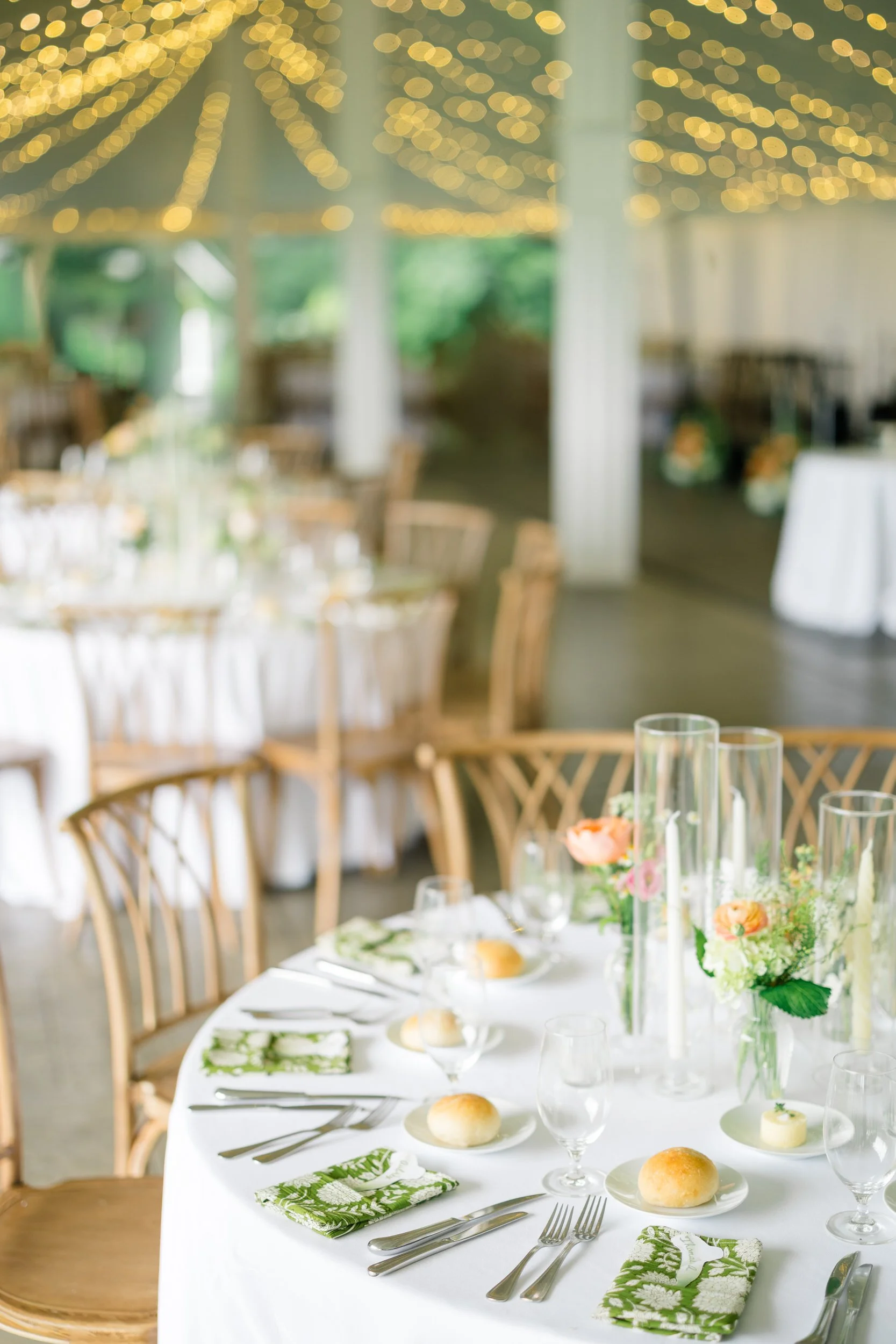 Elegant reception décor inside Blithewold Mansion & Gardens.