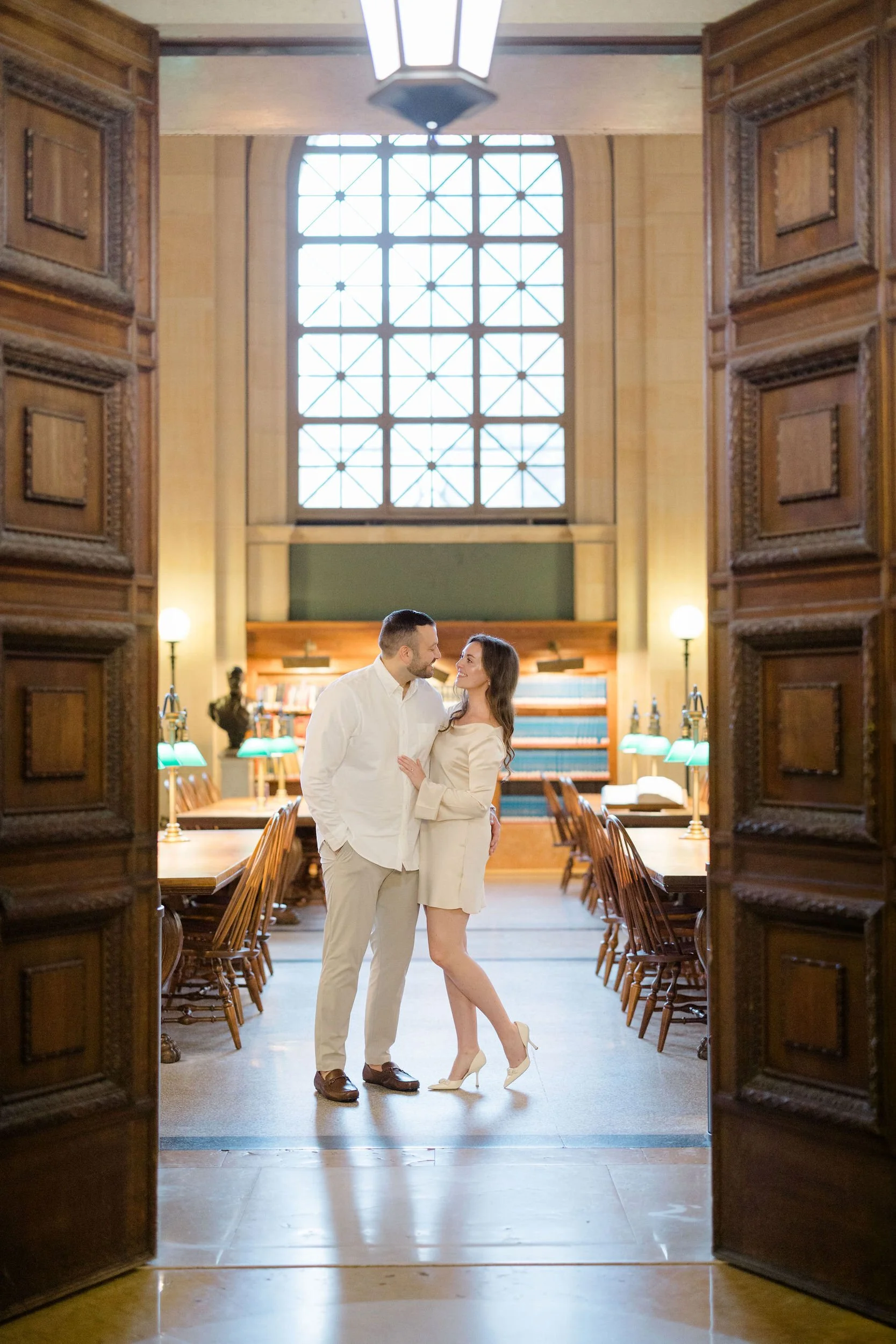 Fine art engagement photography at the Boston Public Library in downtown Boston
