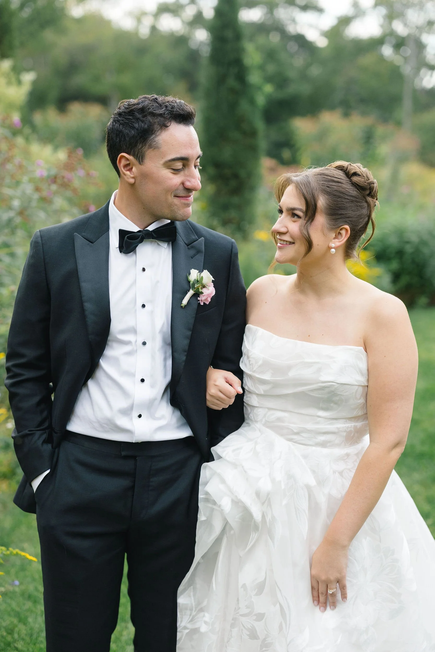 Romantic outdoor wedding portraits in the evening light at Long Hill.