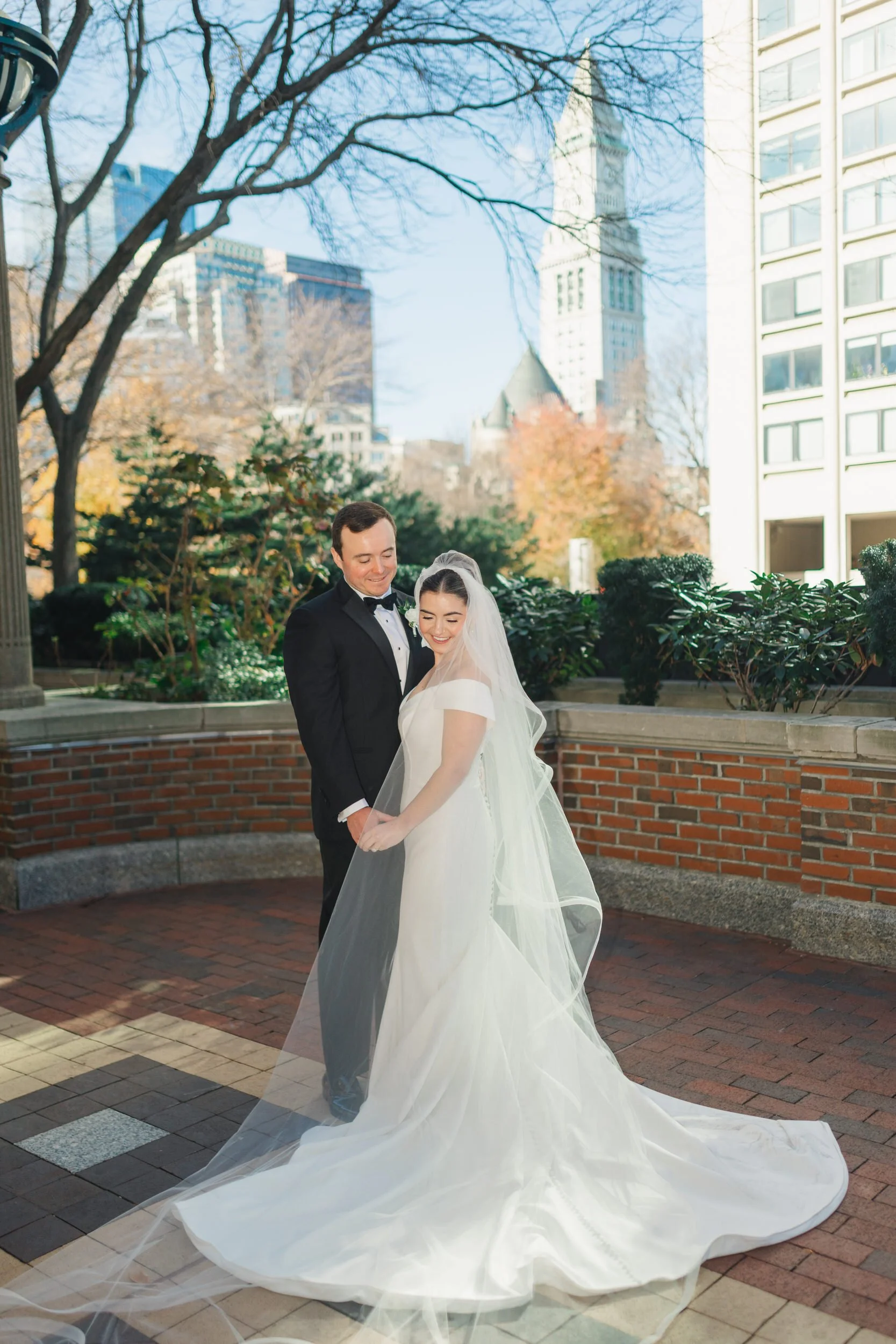 Editorial-style couple portraits at the Boston Harbor Hotel
