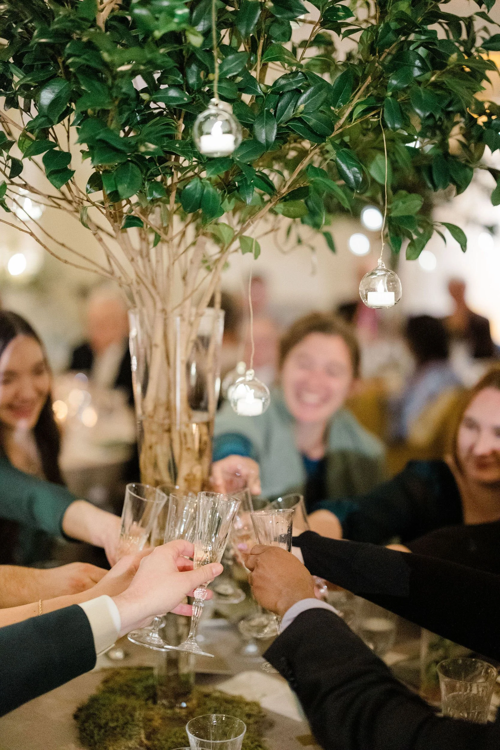 Wedding guests celebrating at a garden wedding reception at Elm Bank.
