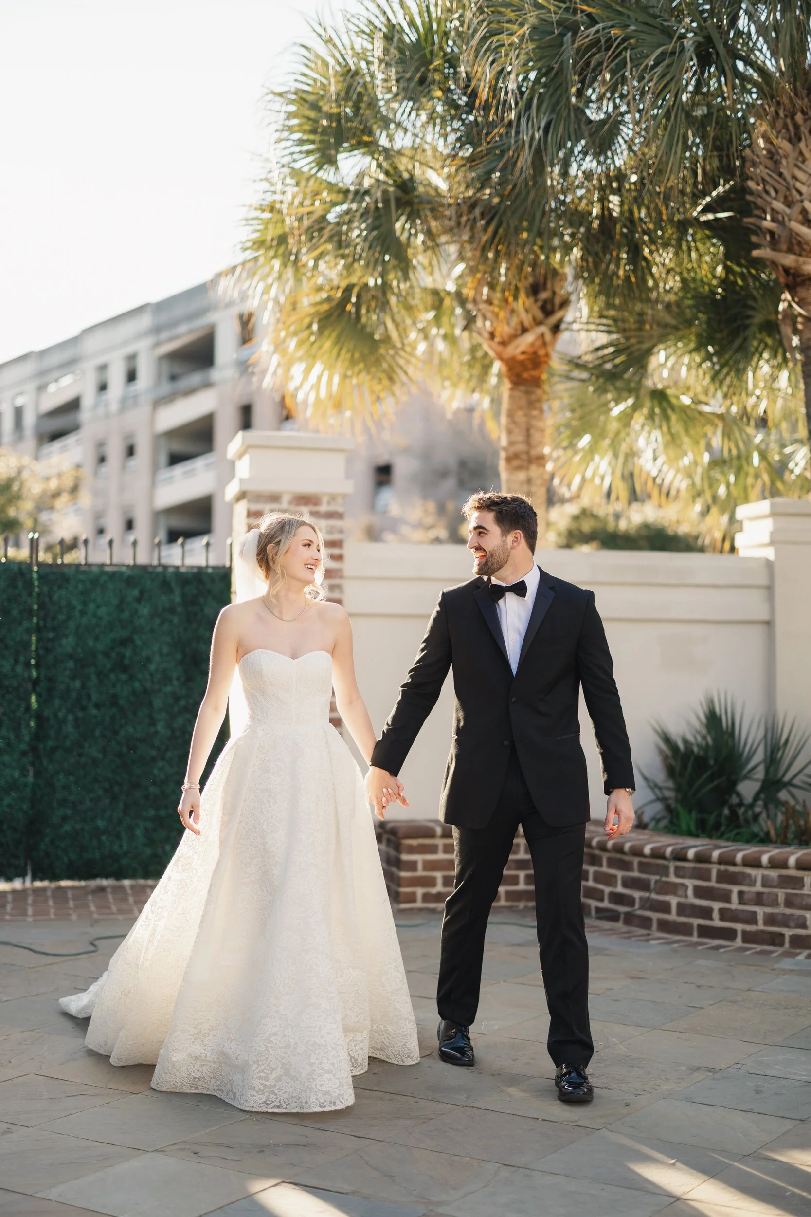 Romantic portrait of newlyweds at The Gadsen House in Charleston.