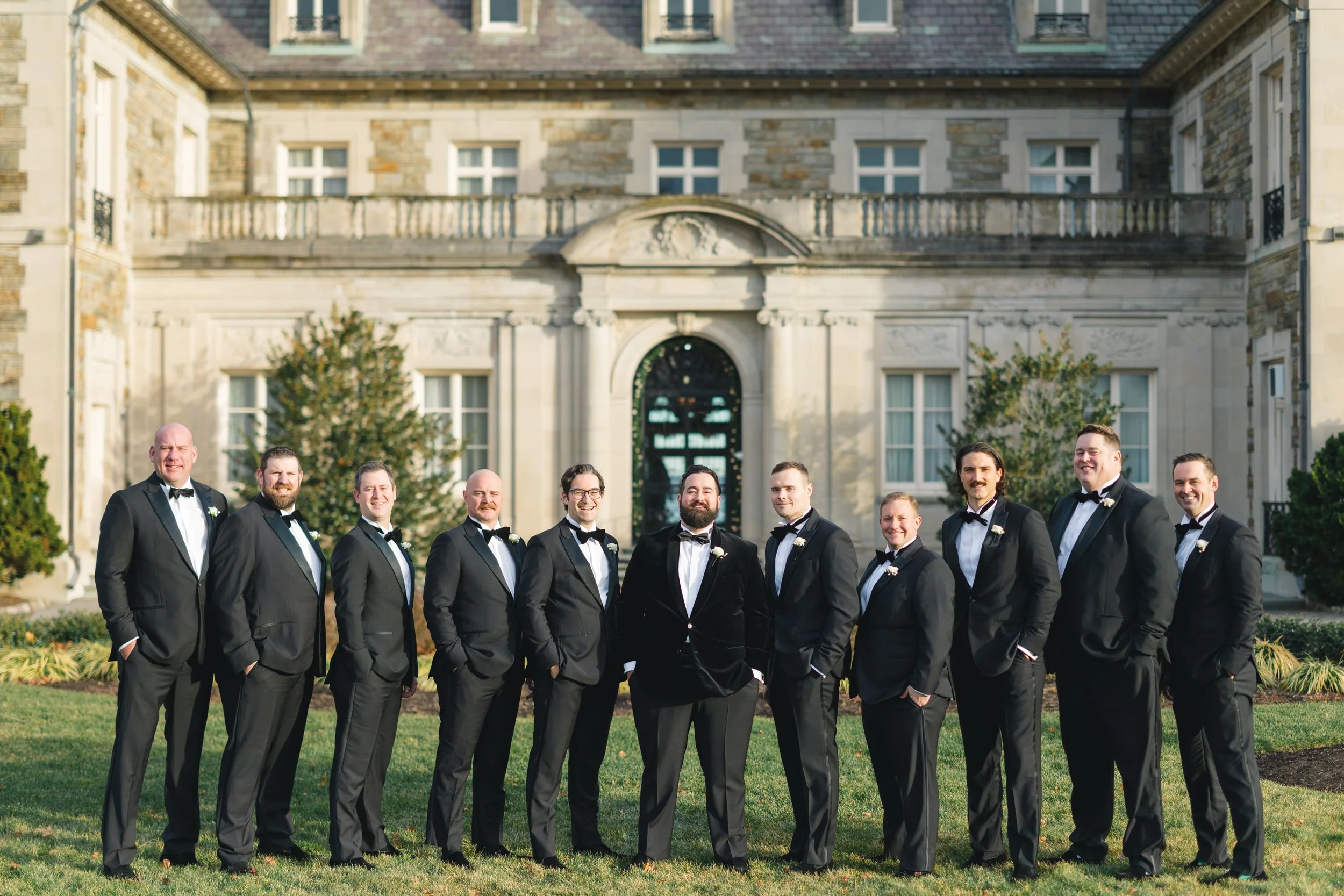Wedding party portraits at Aldrich Mansion winter wedding