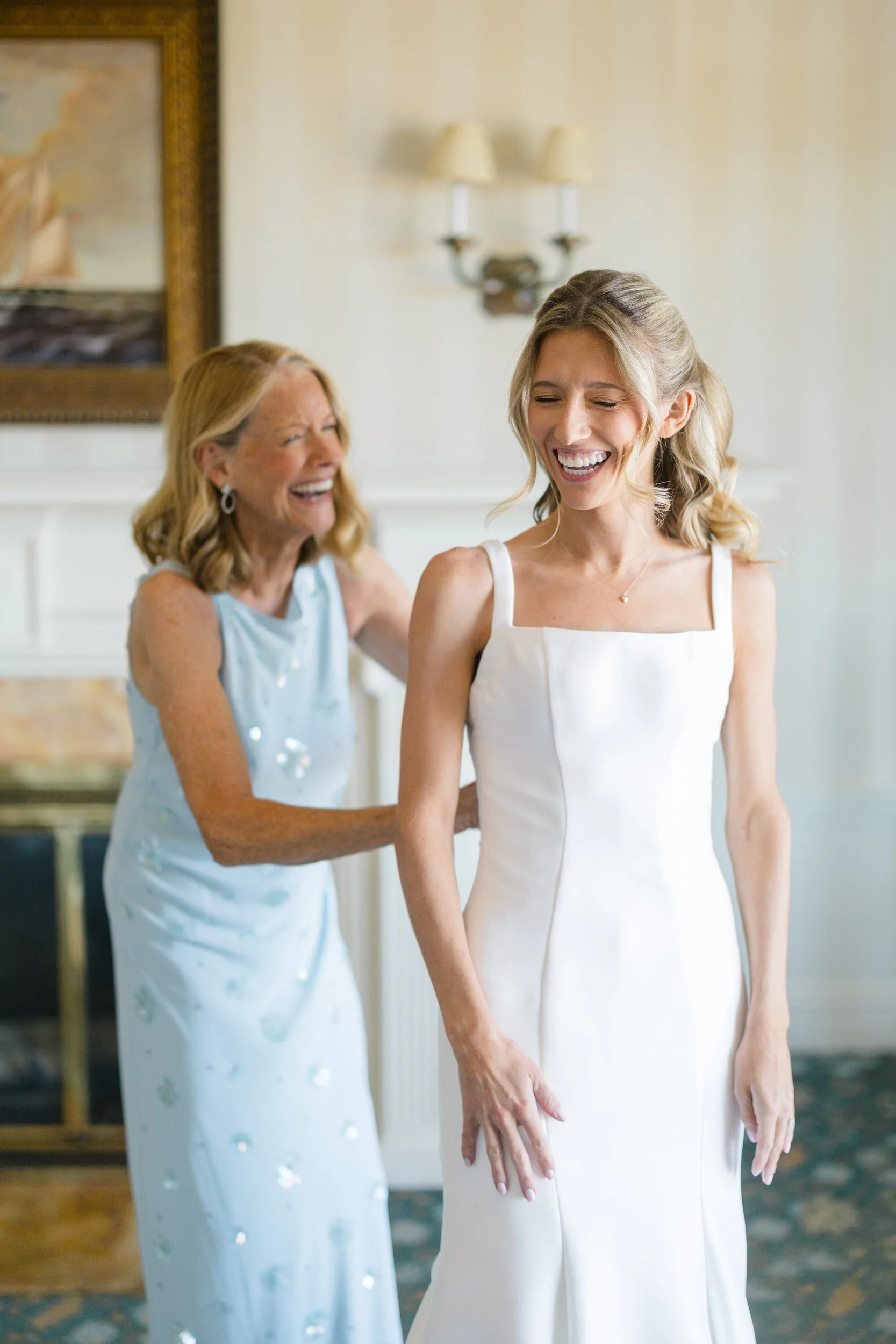 Bride getting ready with bridesmaids at Ocean Edge Resort