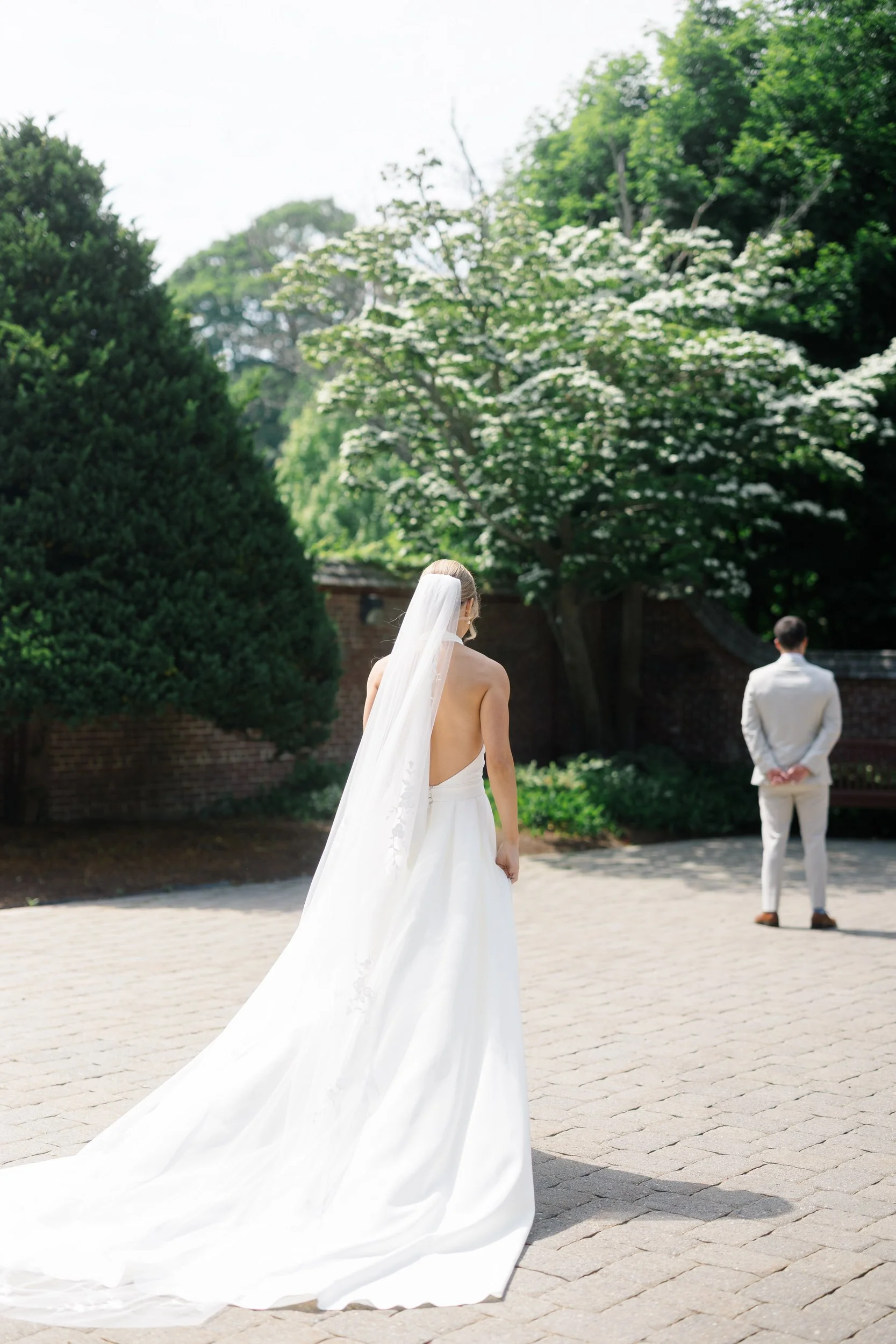 Bride and groom sharing a private first look at Misselwood Estate.