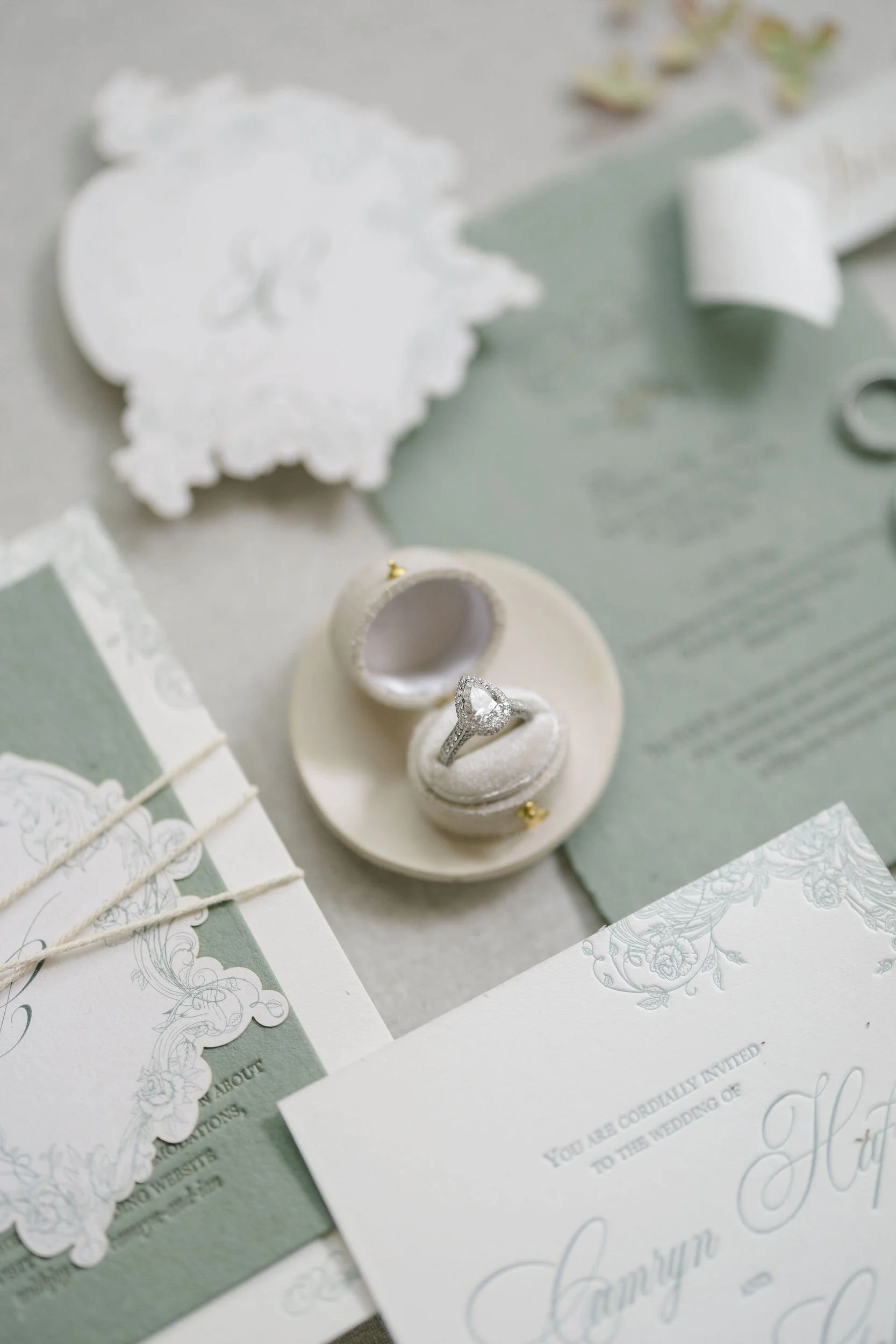 Wedding invitation suite photographed in a flat lay for a fall wedding at Elm Bank in Wellesley, Massachusetts.