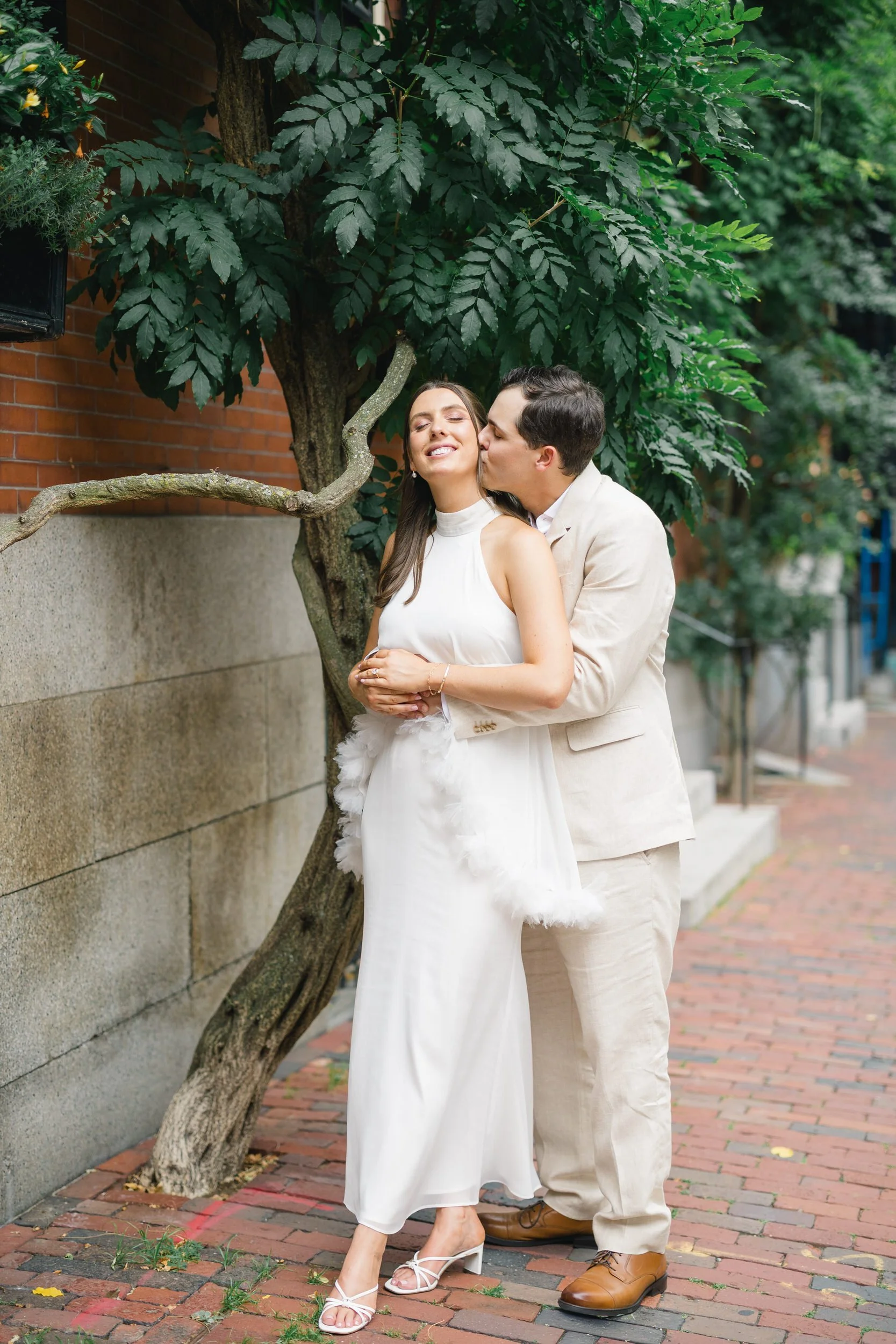 Romantic engagement portraits along Beacon Hill's iconic brick sidewalks.