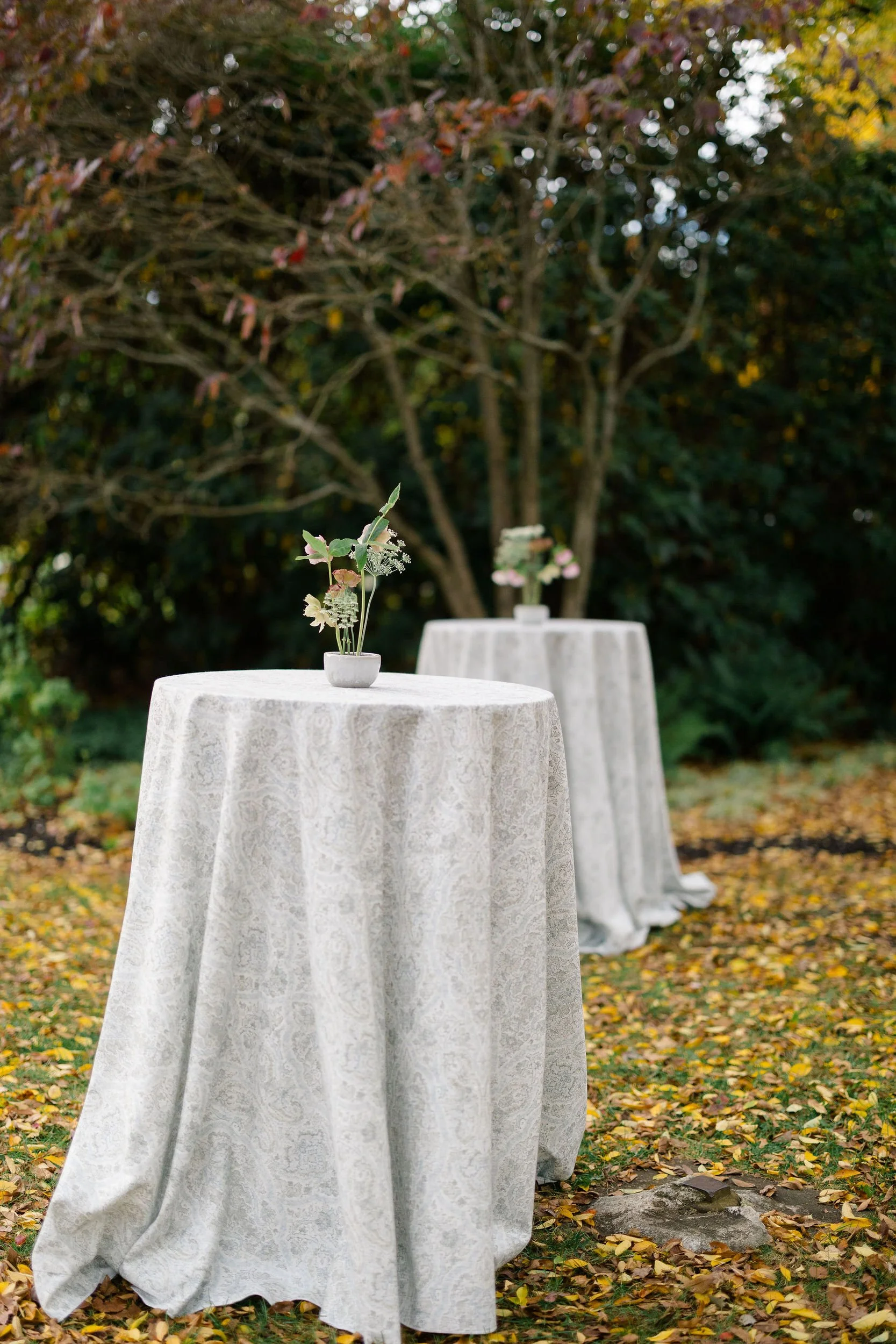 Cocktail hour details at a fall wedding at Elm Bank in Wellesley, Massachusetts.