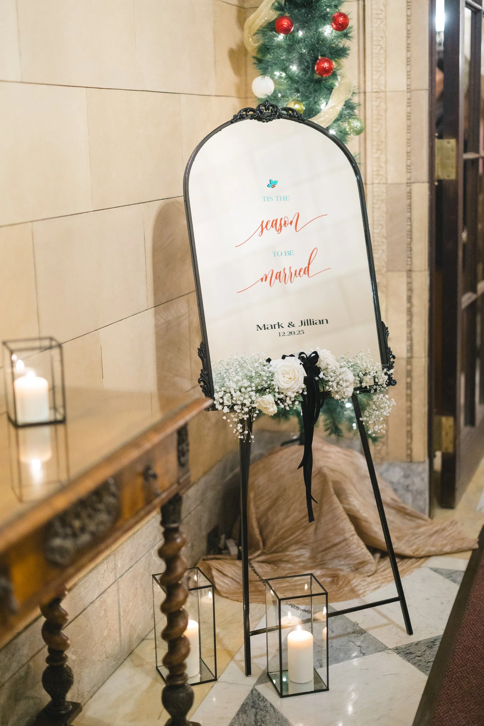 Cocktail hour details at Aldrich Mansion wedding