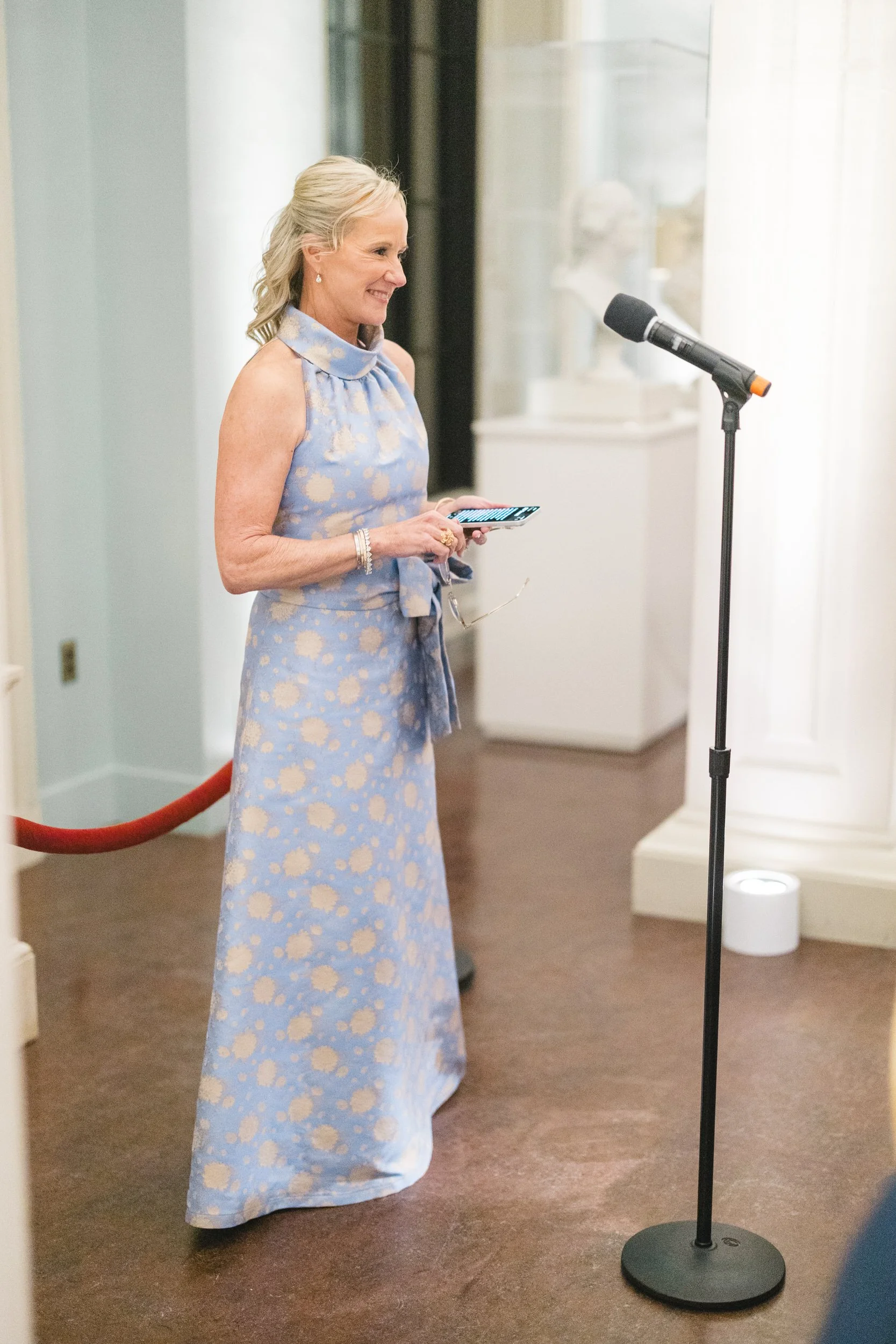 Emotional speech during a candlelit rehearsal dinner at the Boston Athenaeum