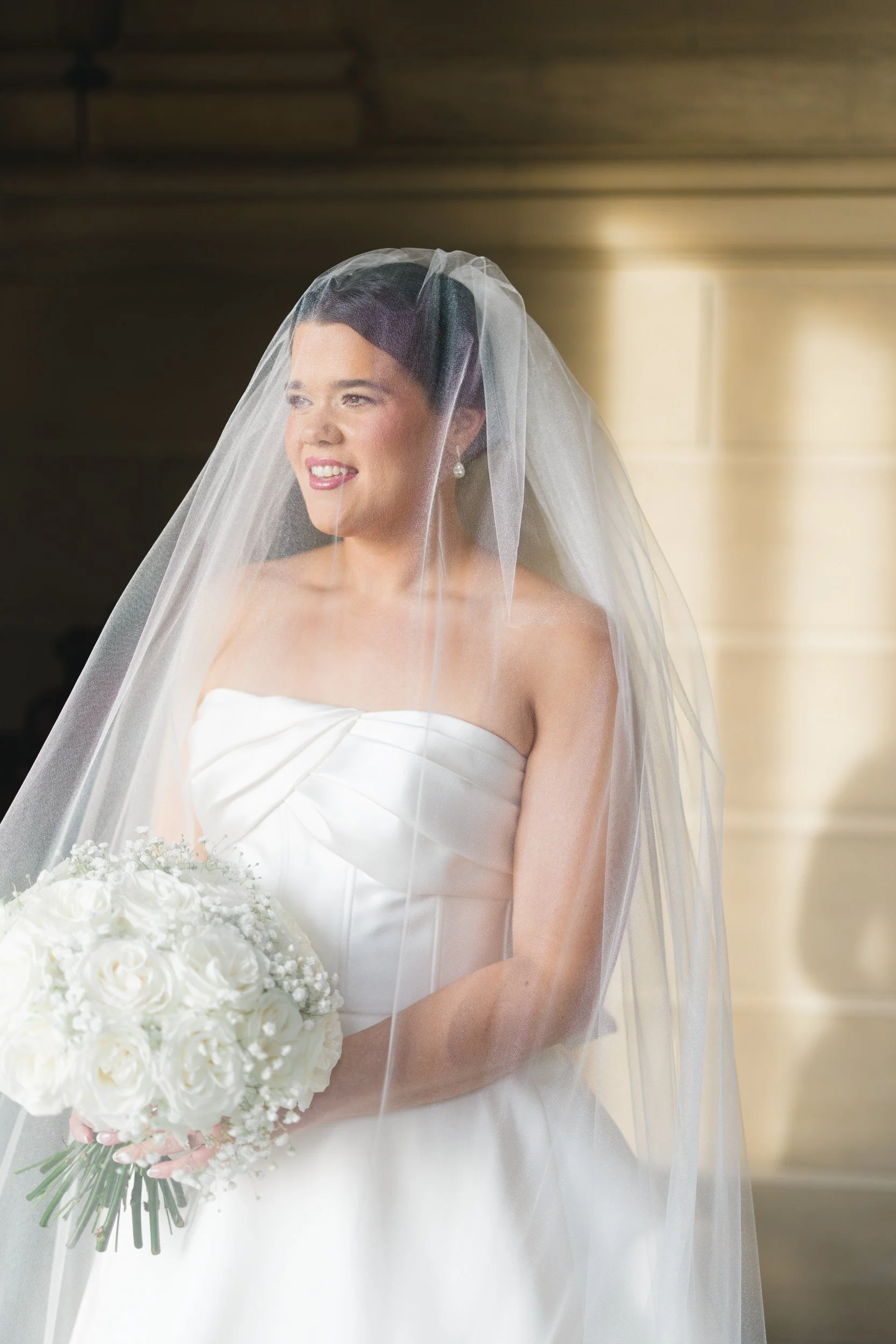 Bride portrait at Aldrich Mansion winter wedding