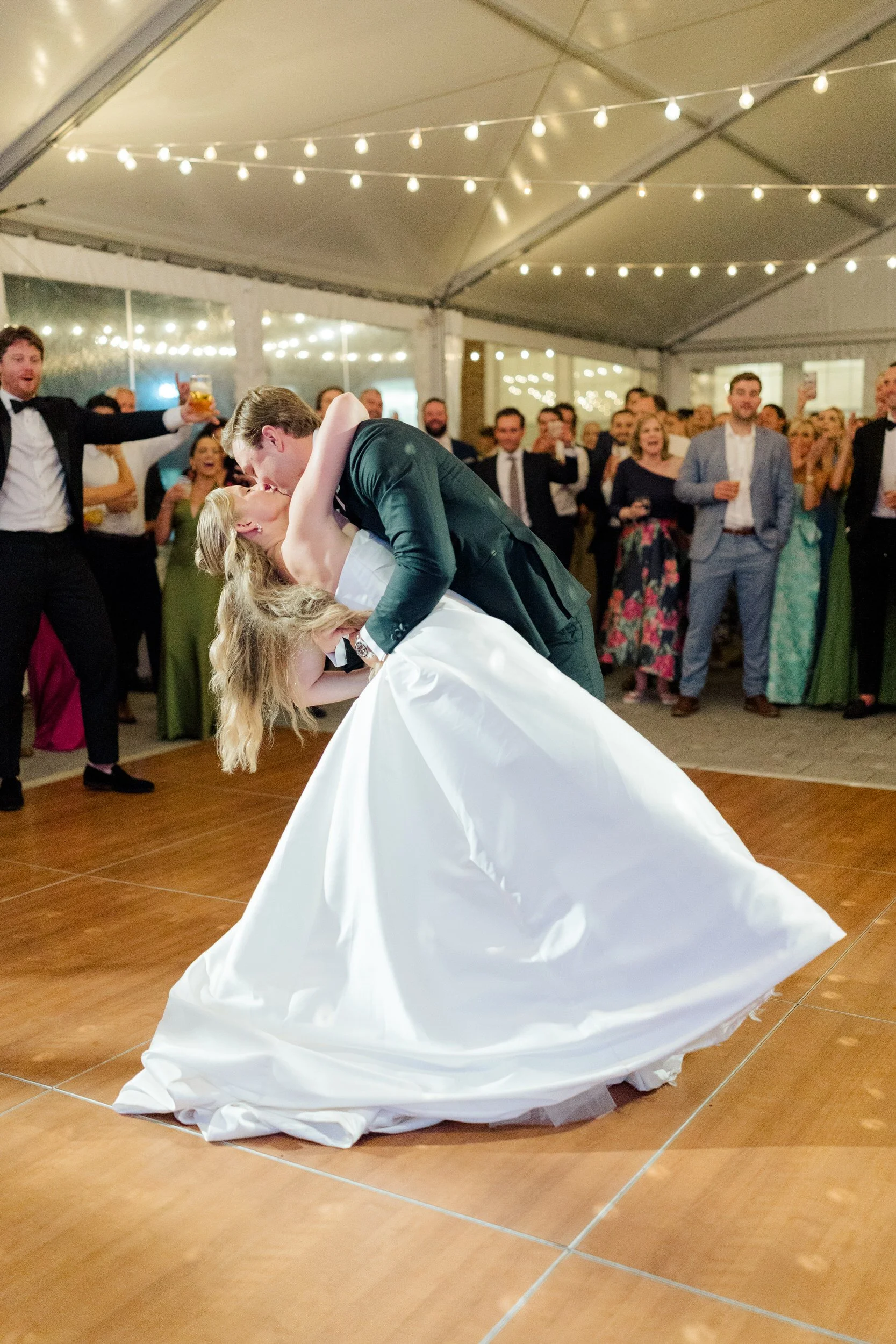 Bride and groom dancing at their Carriage House wedding reception