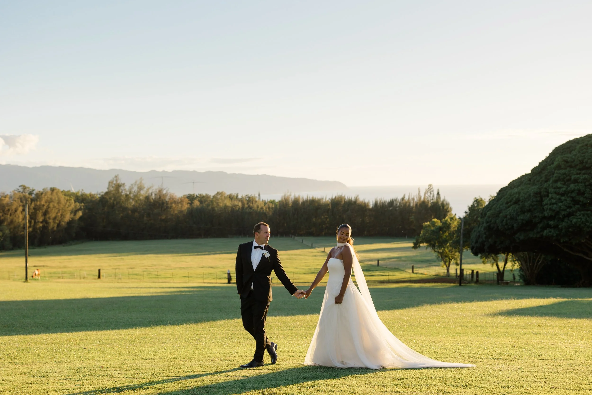 golden hour portraits at sunset ranch hawaii wedding on oahu