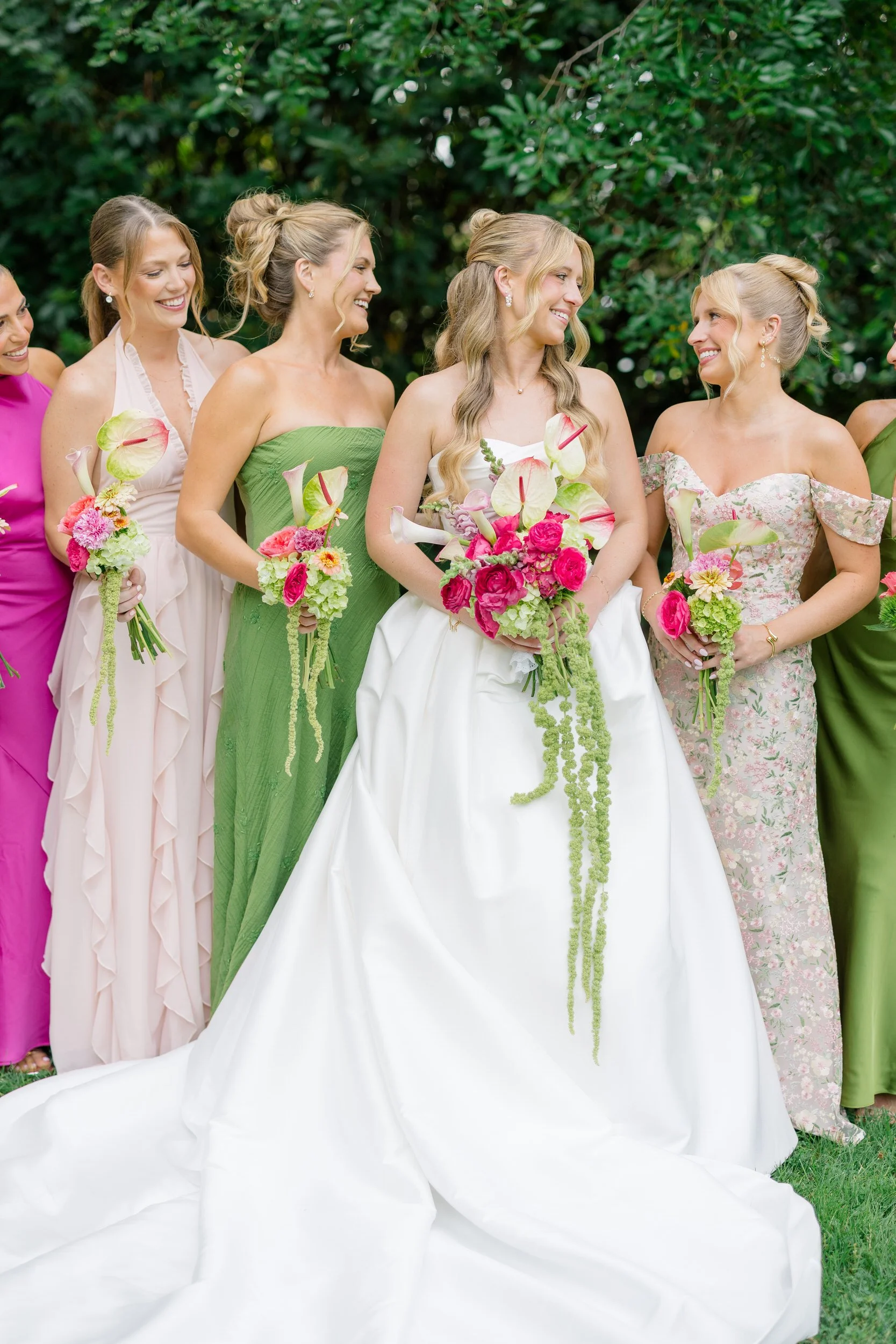 Bridal party portraits in the Italian Gardens at Elm Bank