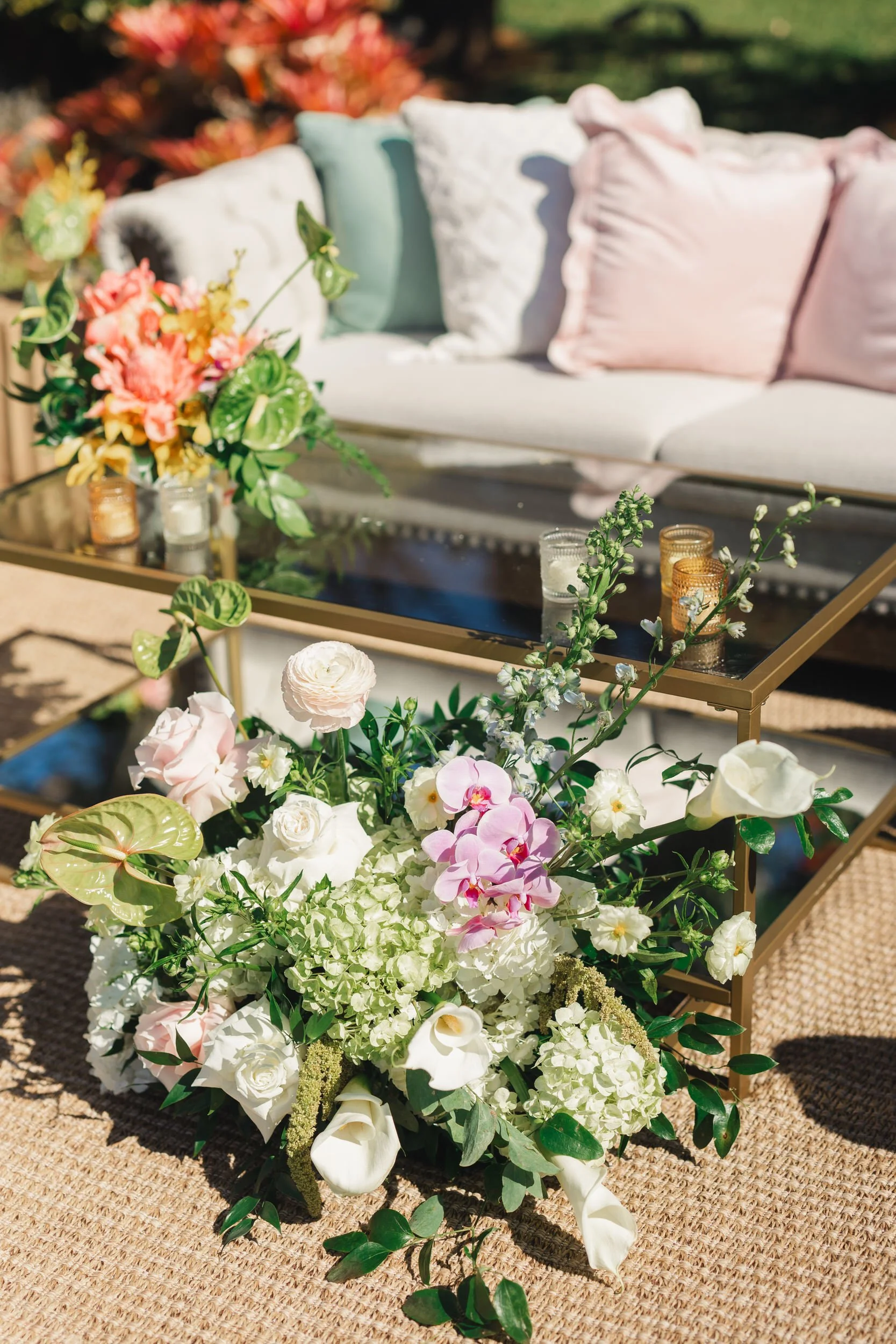 drinks and mingling at sunset ranch oahu wedding