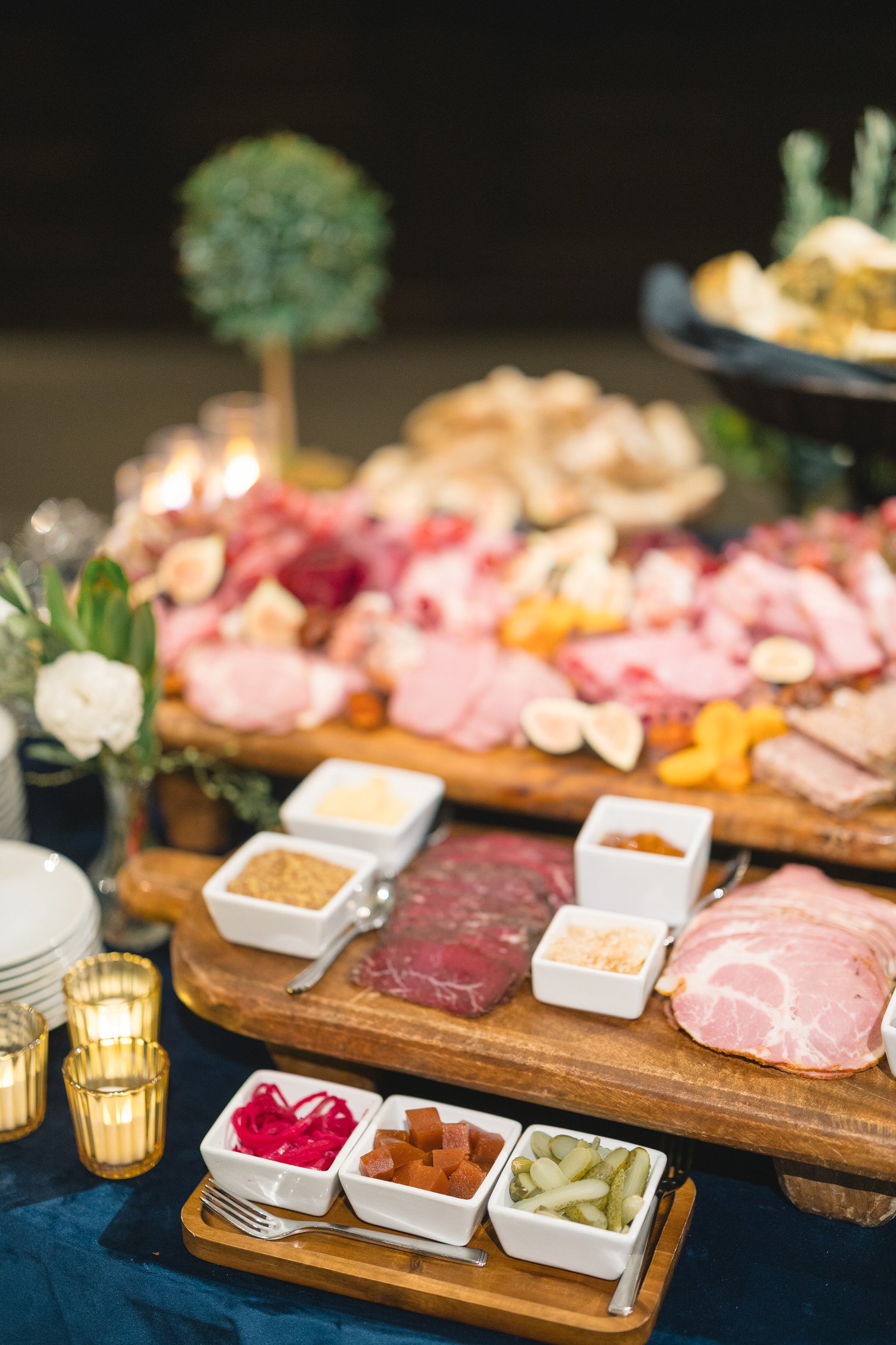 Beautifully plated charcuterie served at the Boston Athenaeum rehearsal dinner.