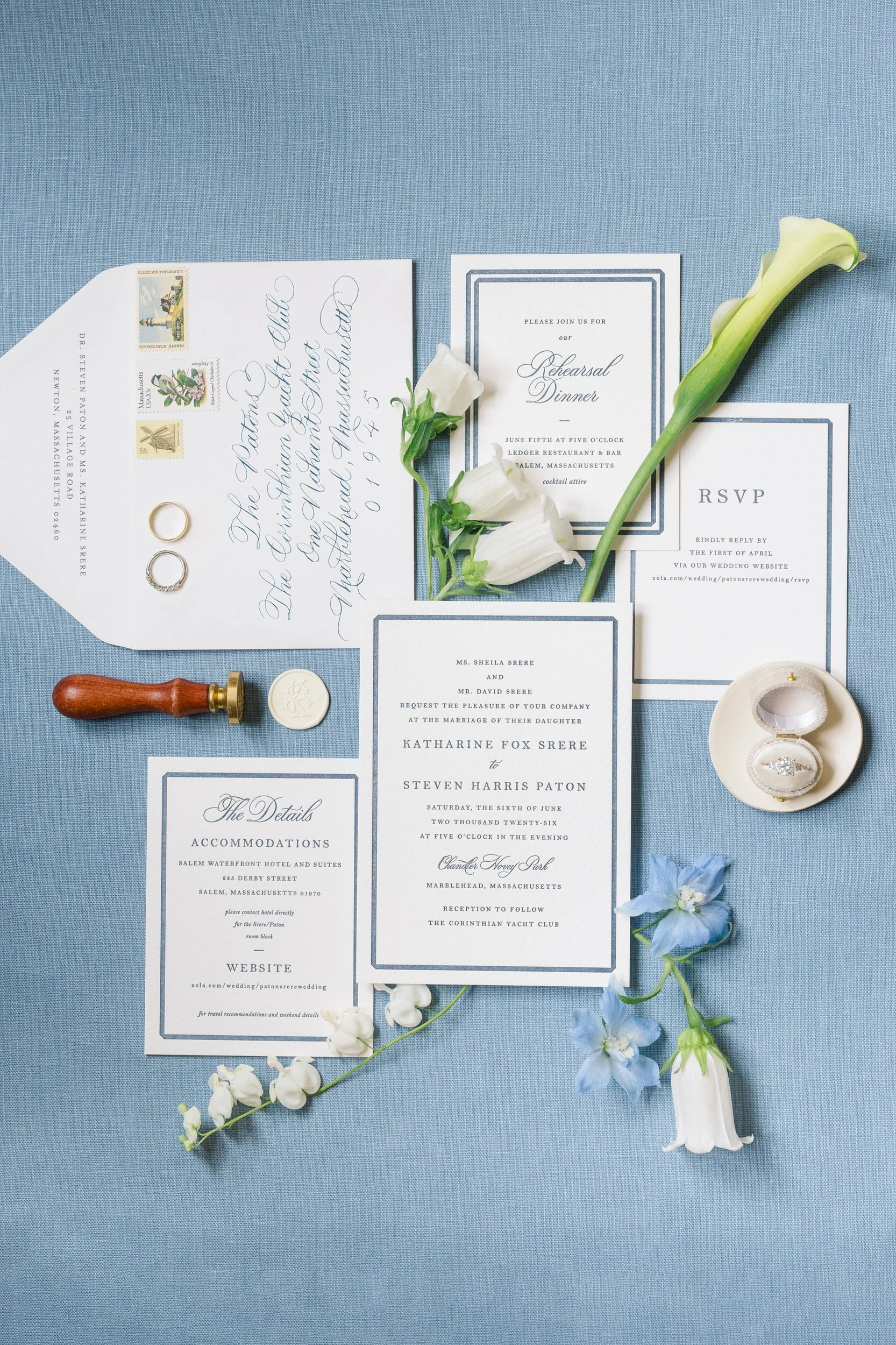 Wedding day details including rings, shoes, and heirlooms styled for this Corinthian Yacht Club Marblehead wedding celebration.