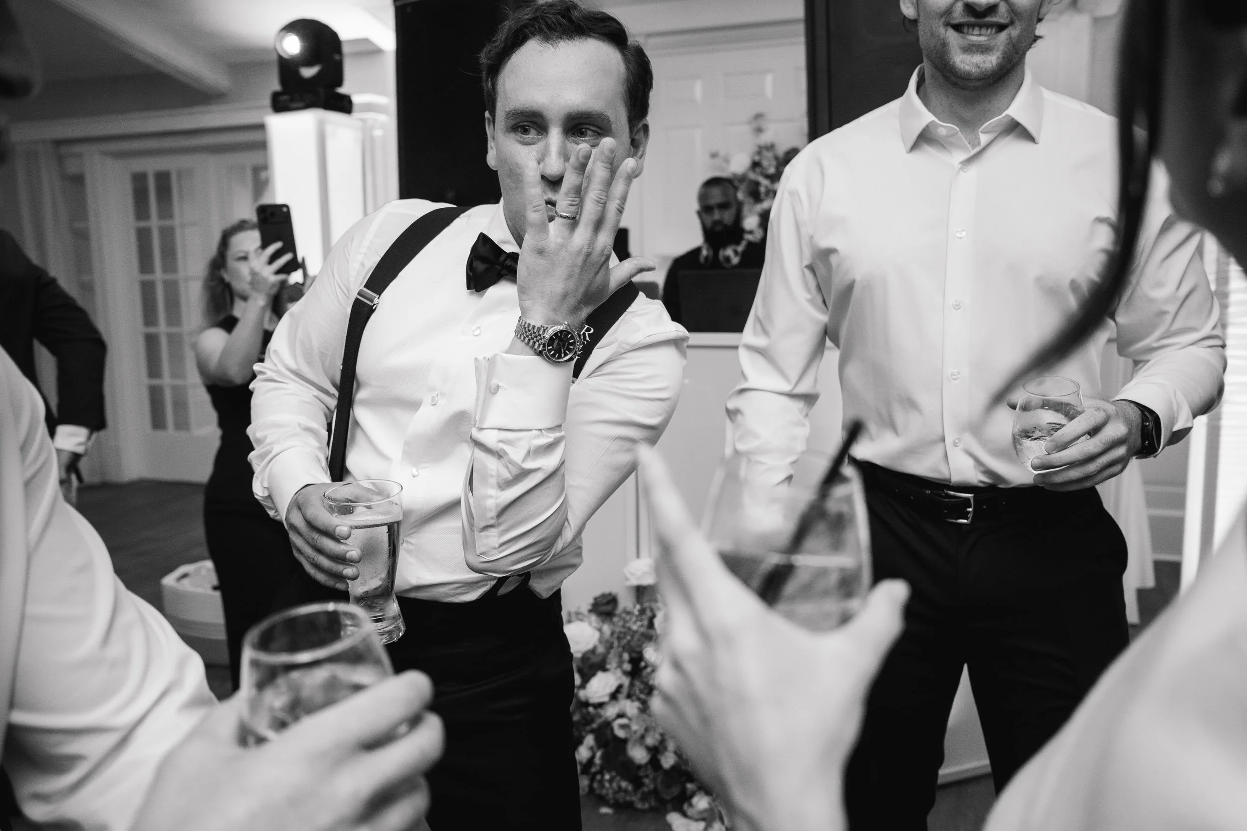 Documentary wedding photography capturing the energy of the dance floor at Wychmere Beach Club.