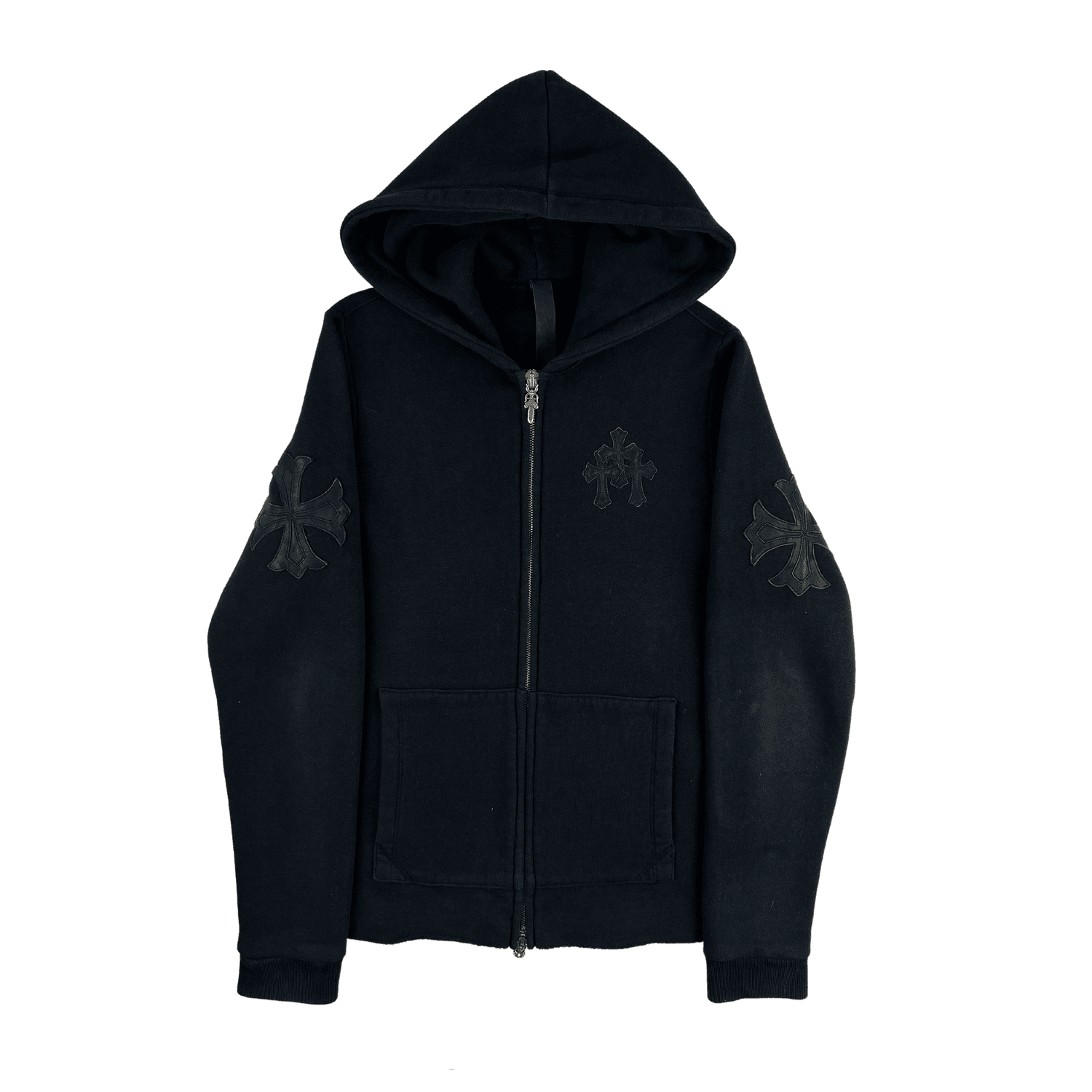 MARKED: Black Leather Patch Zip-Hoodie