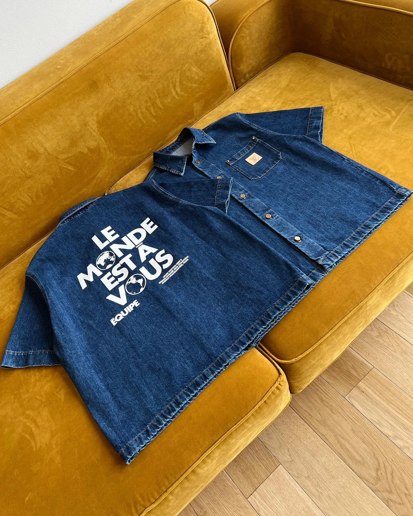 #louisvuitton uniform denim shirts given to &amp; worn by all staff that worked on the ss25 runway show is available now 🌍