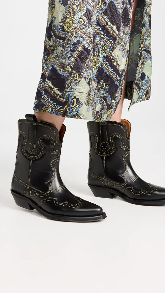 Ganni’s Black Low Shaft Embroidered Western Boot .jpg