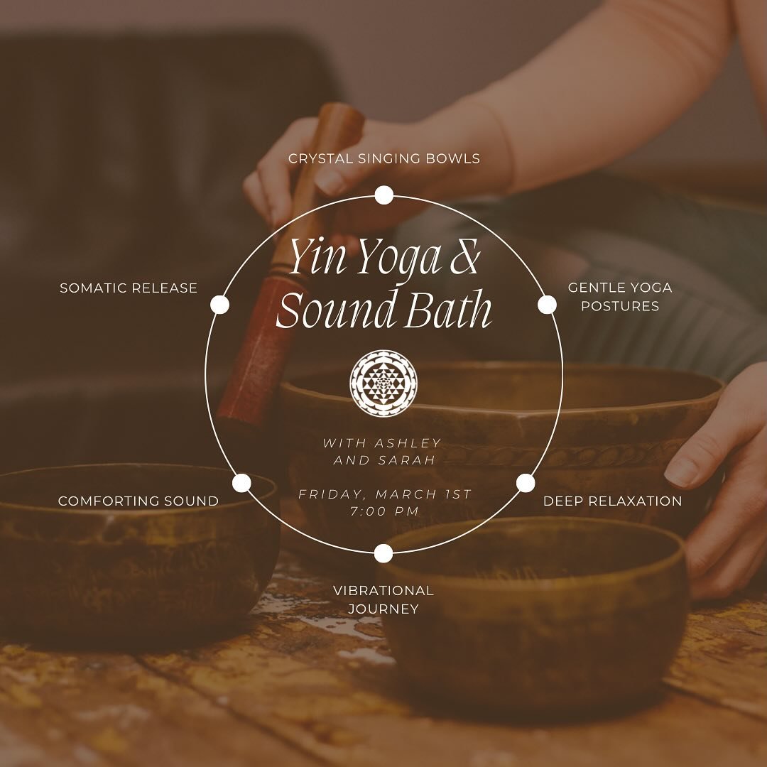 🥣 YIN YOGA &amp; SOUND BATH 🥣

We&rsquo;re so happy to be able to welcome Sarah back to The Shala for another deeply relaxing sound bath!

As Sarah plays her crystal singing bowls, Ashley will guide you through a series of Yin Yoga postures, combin