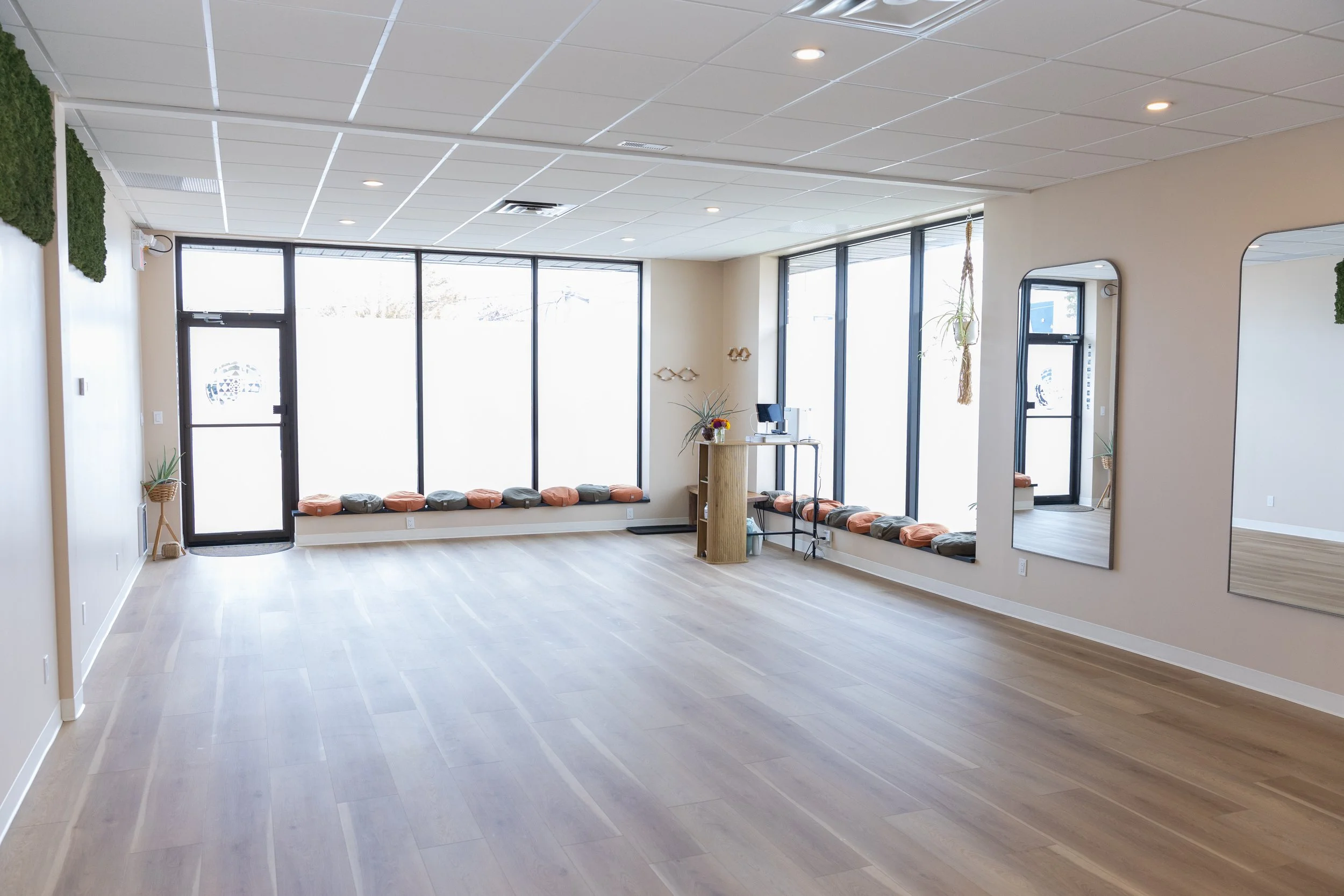 The Shala front windows and practice space