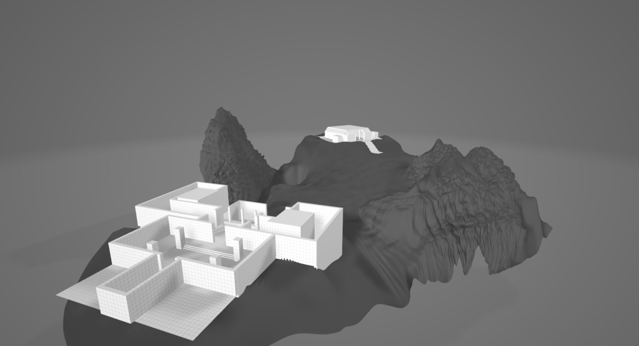 Yin-Realm Pt.3) Rapid-iteration greybox created in Maya.