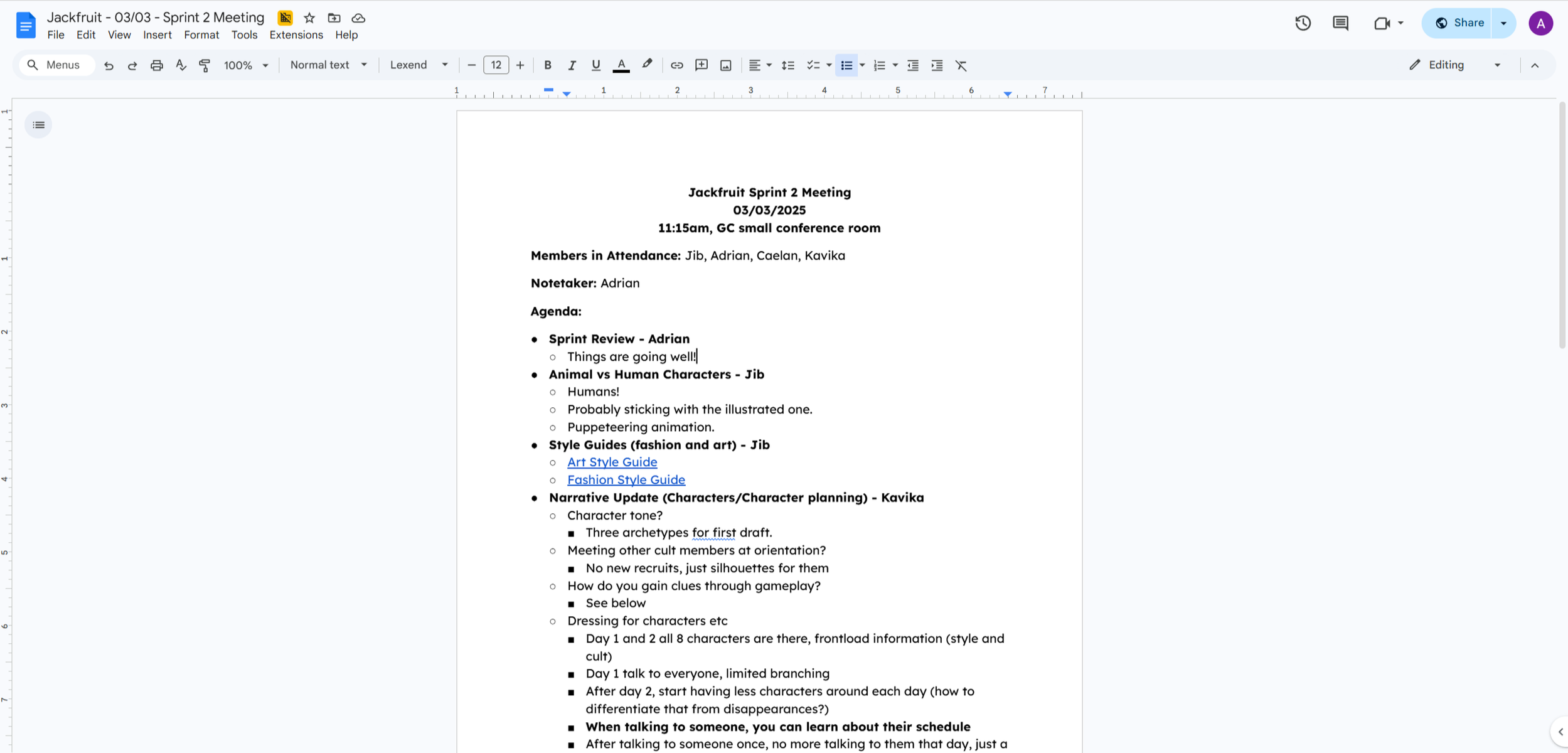 Our meeting notes template, which I've used on every long-term team project since 2022.