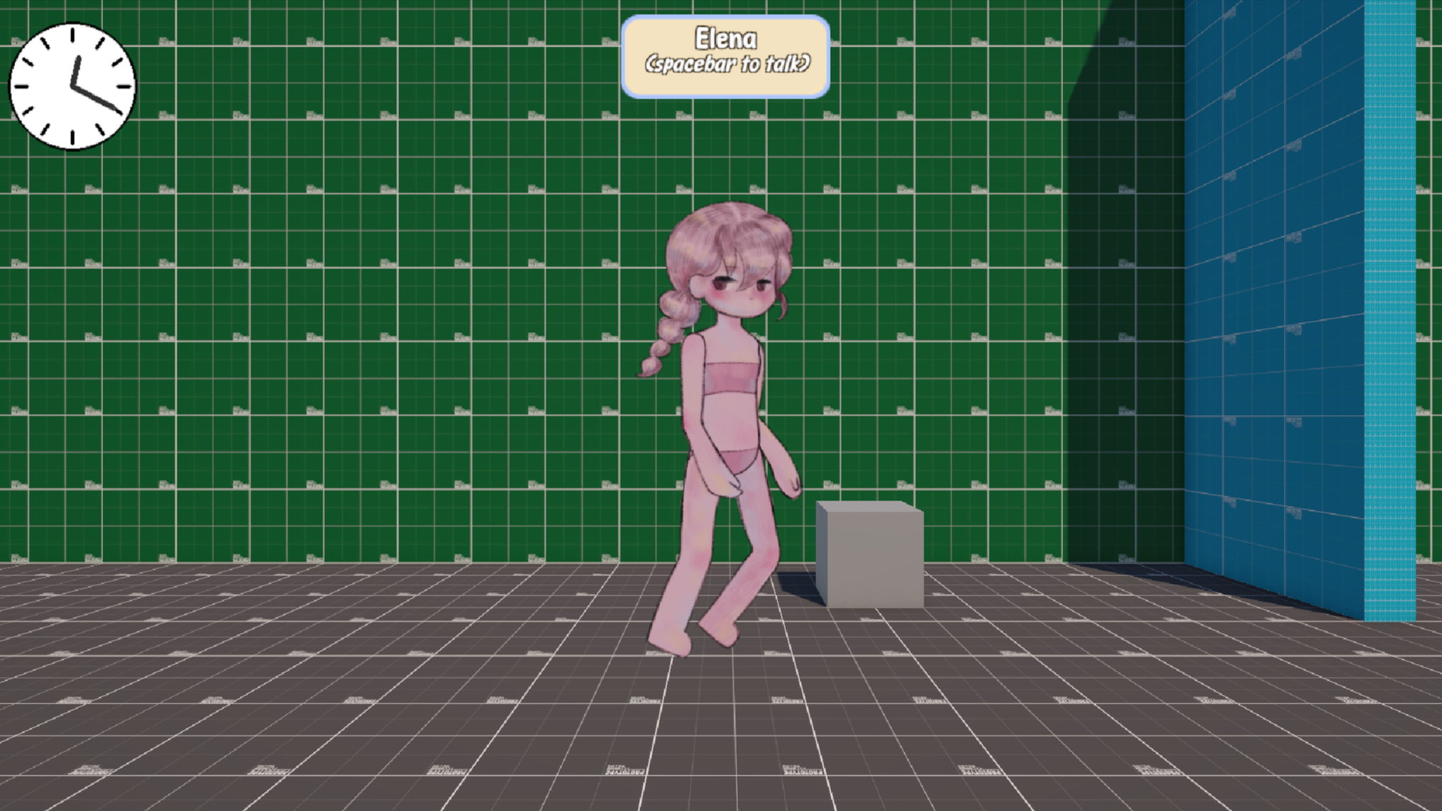 An early test scene to determine NPC interactivity and dialogue system functionality.