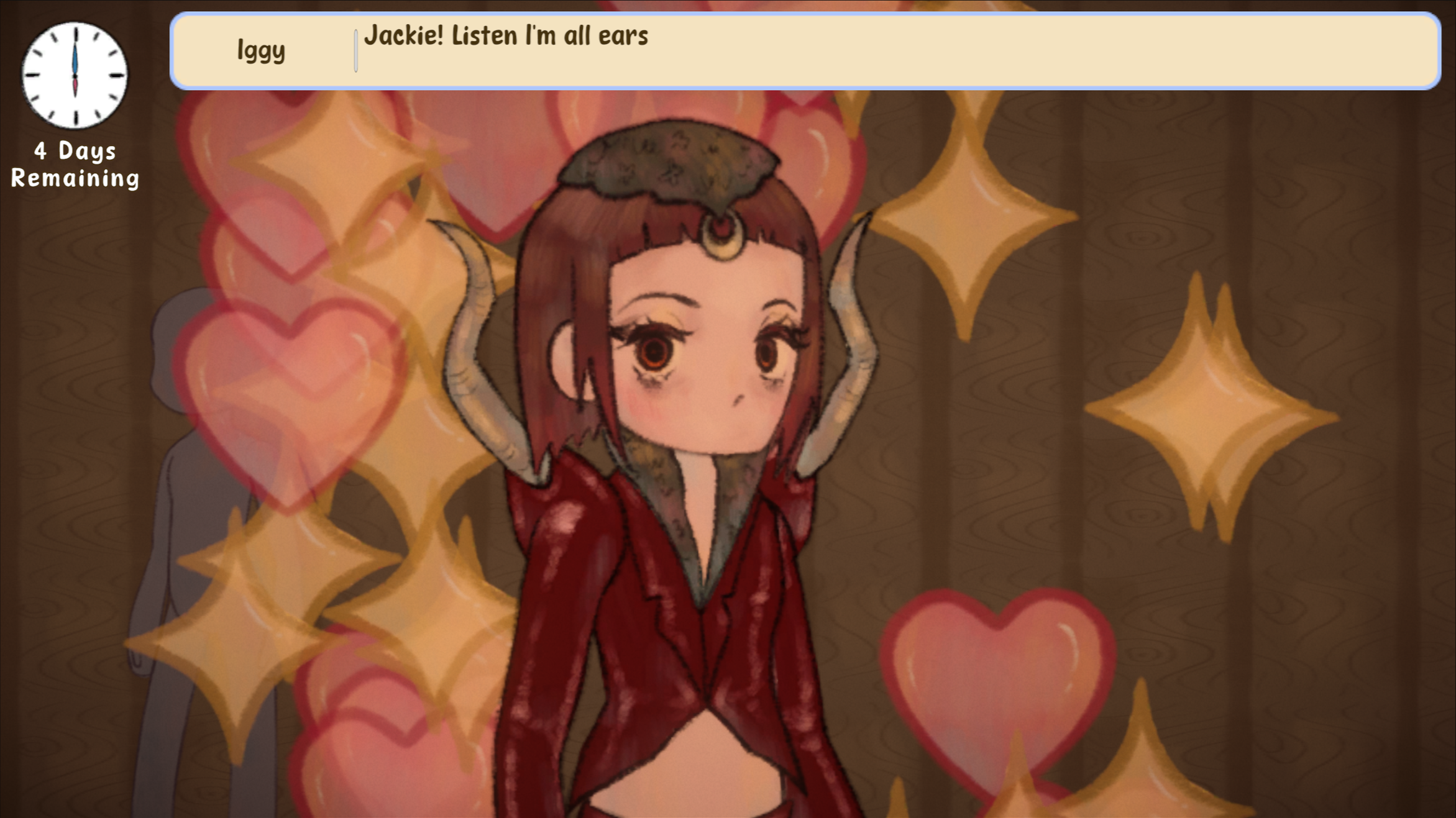 A character responds positively to the player's outfit choices.