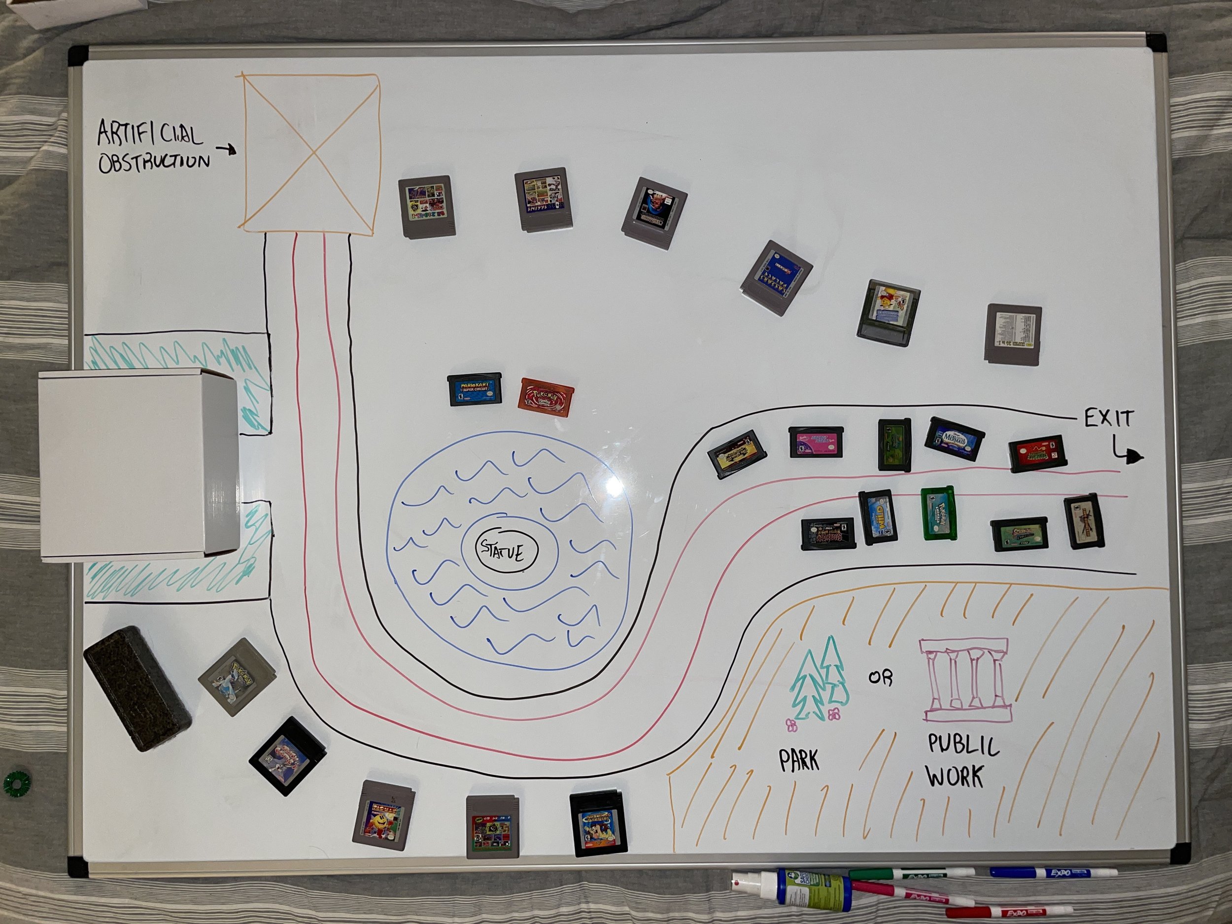 Marketplace Pt.1) General layout exploration using a white board and props.