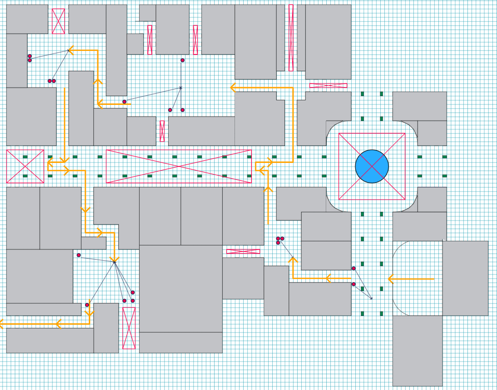 Marketplace Pt.4) Finalized sketch taking into account team feedback and adding detail to the intended layout of enemies.
