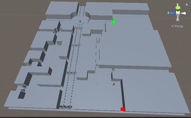 Marketplace Pt.5) A greyboxed scene used for gameplay testing.