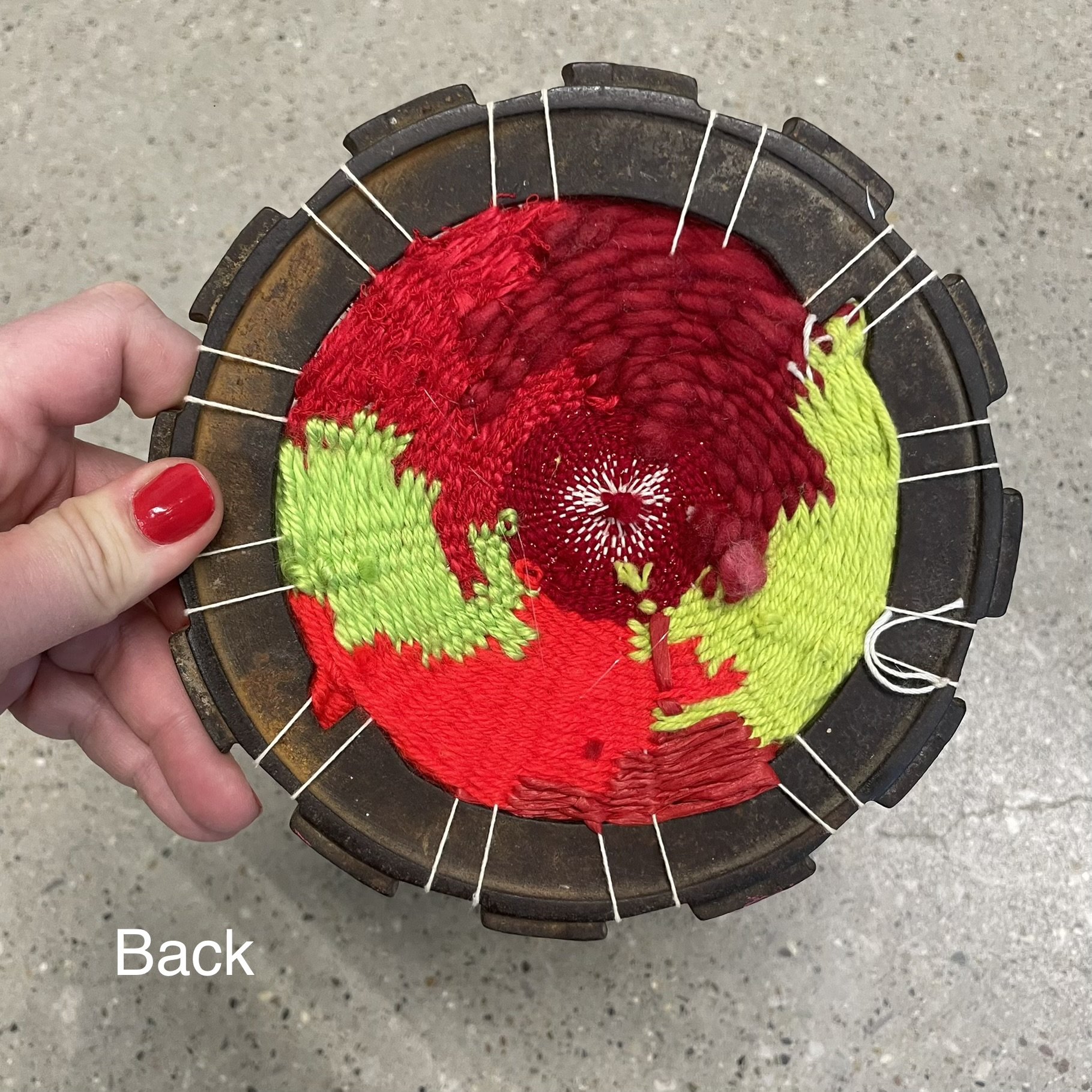 "Cherry + Lime" Circular Fiber Art