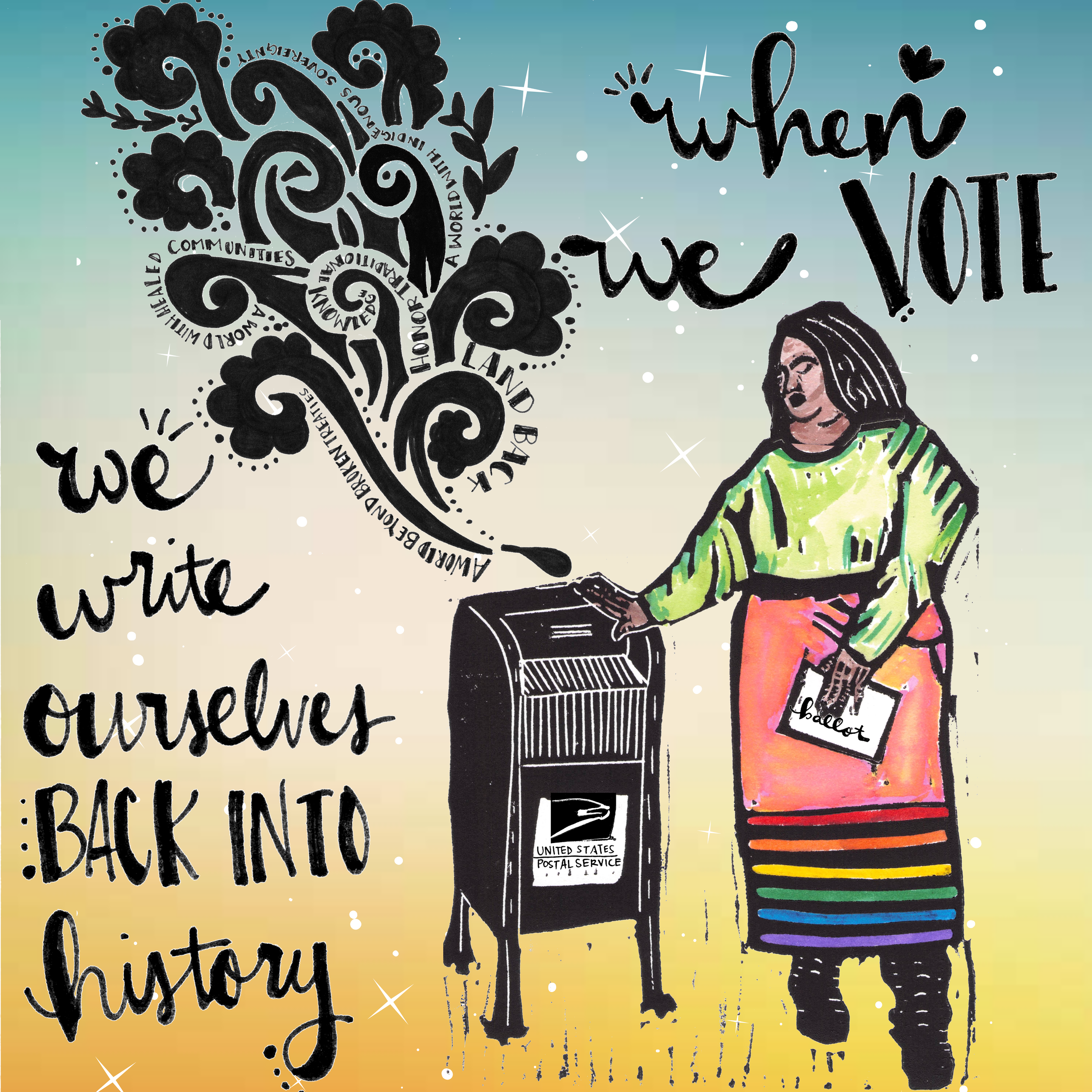  Art by Avis Charley (IG: @maese.art.by.eileen.jimenez) for IllumiNative’s Natives Vote campaign. 