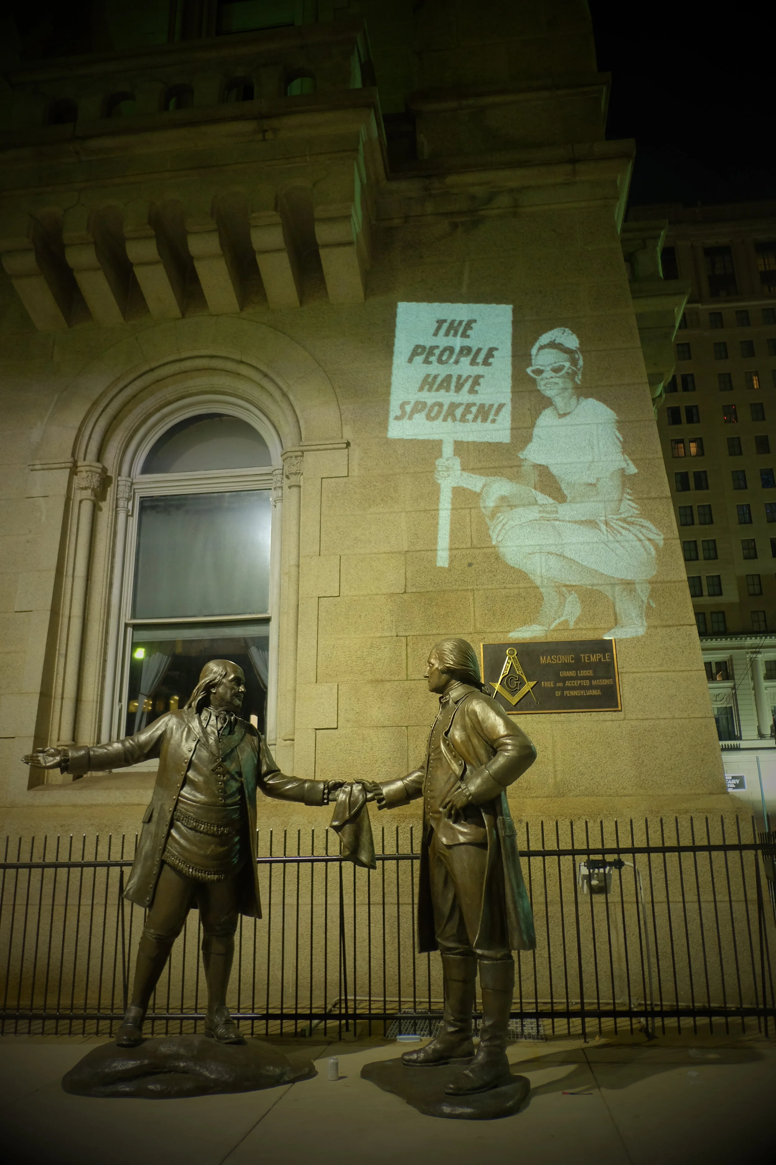  Project Your Vote (IG: @projectyourvote) projection - Philadelphia, PA | PA Projectionist: Courtney Frances Fallon (@cffunfunfun). Conceived, Filmed, &amp; Produced by Packard Jennings. Relational Aesthetics, Production, Casting, &amp; Wardrobe Dire