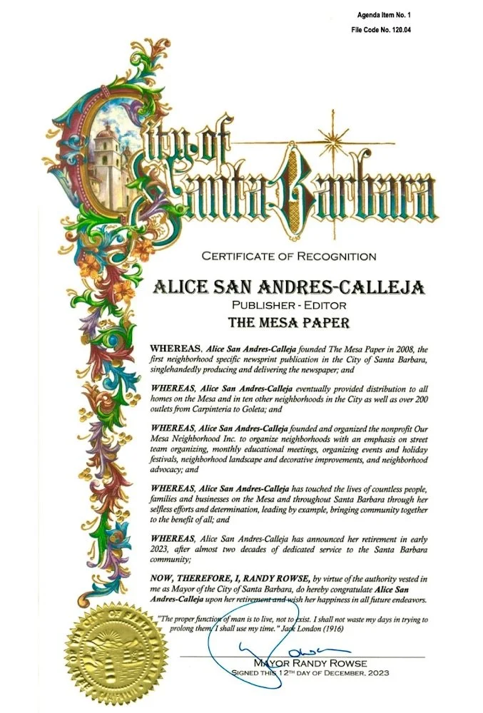Honrando a Alice San-Andres Calleja- La Alcaldesa Sustituta de la Mesa