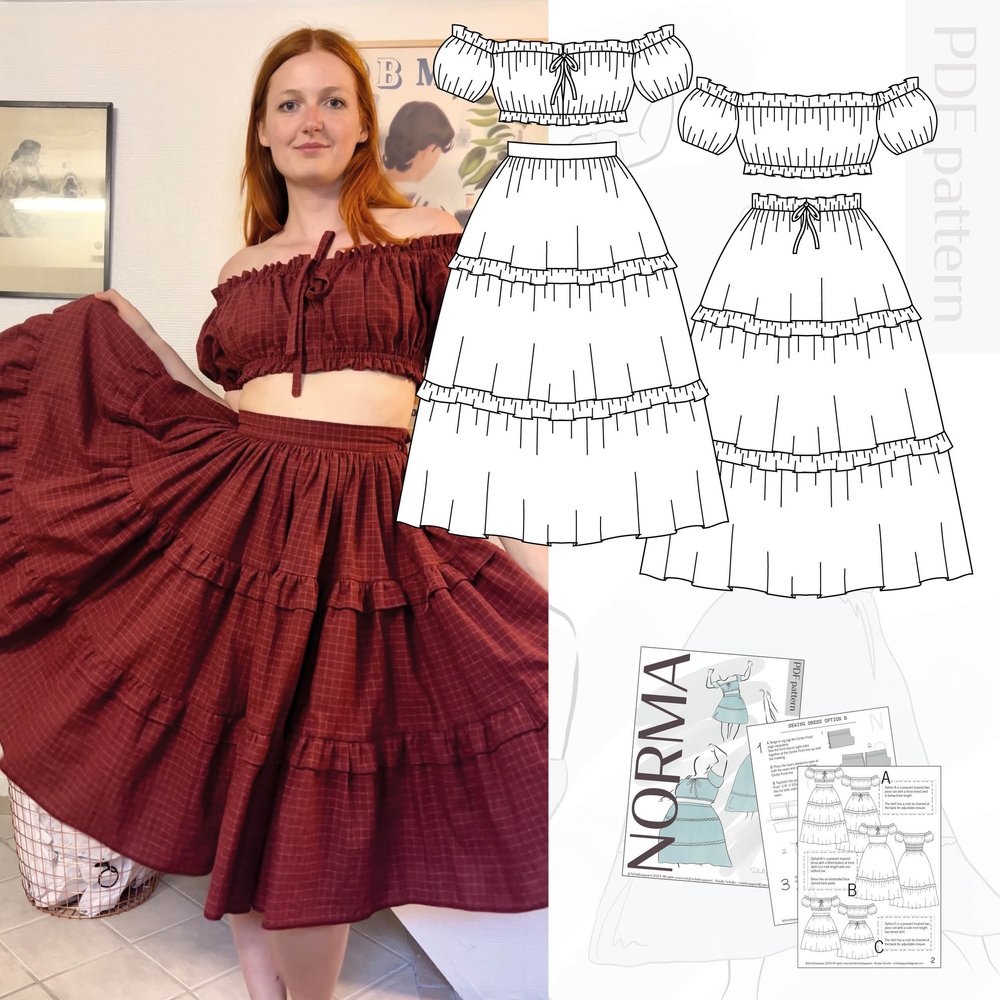 Sewing Pattern Tiered Skirt The Norma Dress And Two Piece Pattern