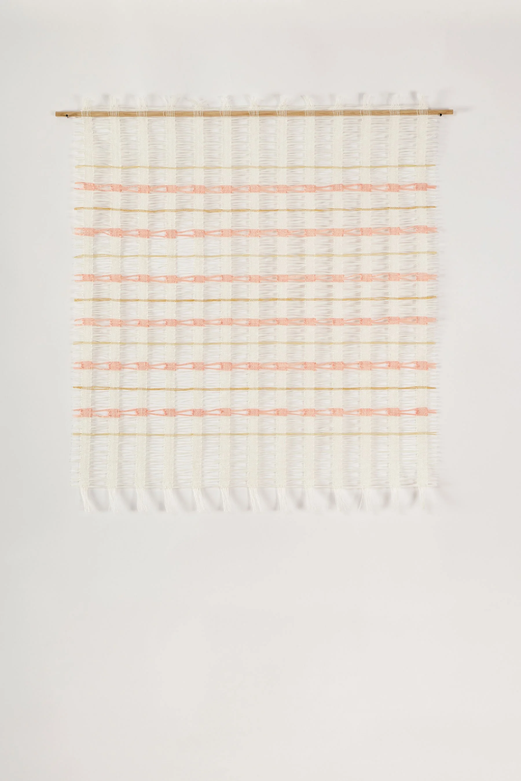 Walking Marston Marsh II, 2023  
Hand-woven textile with linen, paper yarn and natural dyes, 52cm x 47cm 