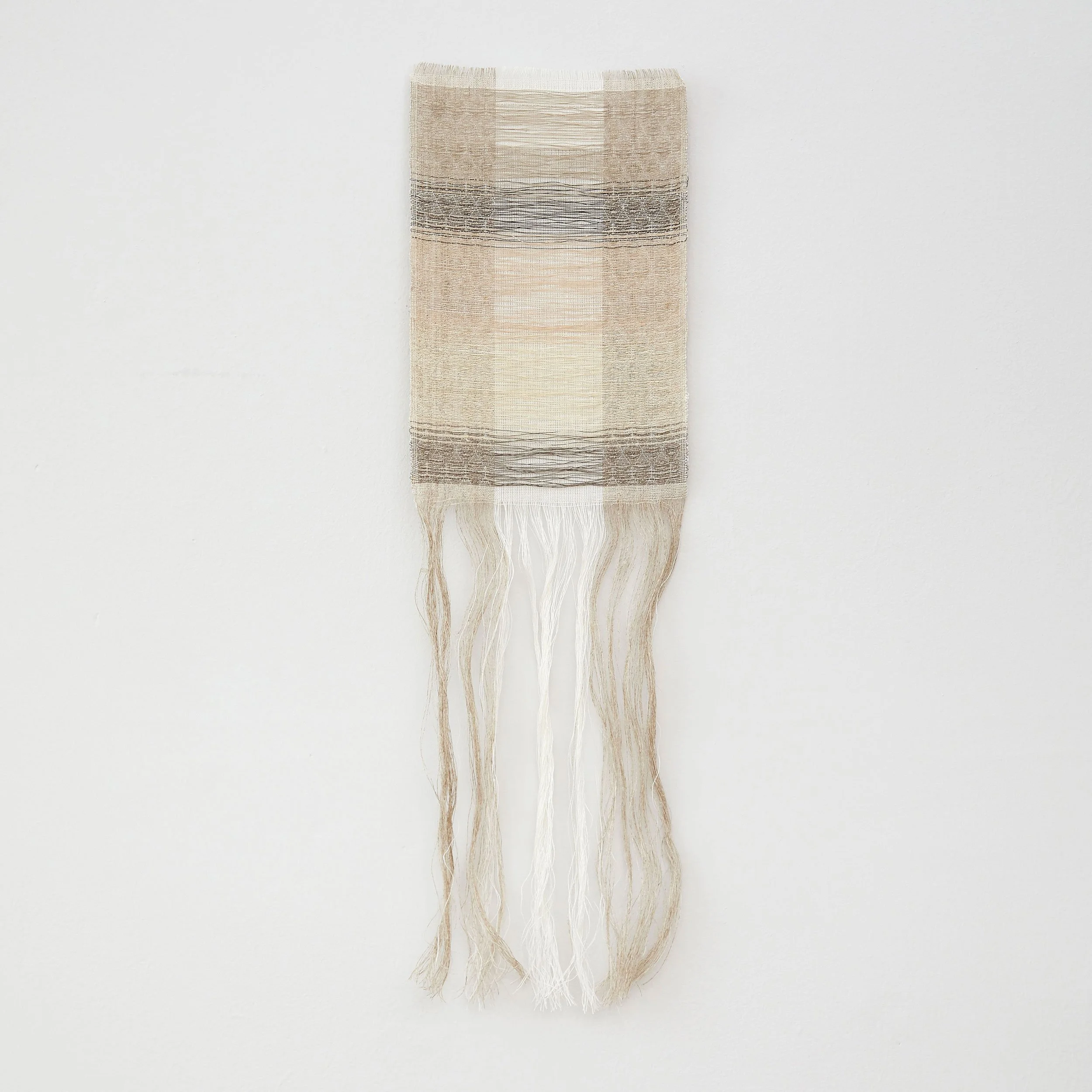 Walking Wheatfen Autumn I, 2018 
Hand-woven textile with linen, hemp, paper and natural dyes, 63cm x 19cm