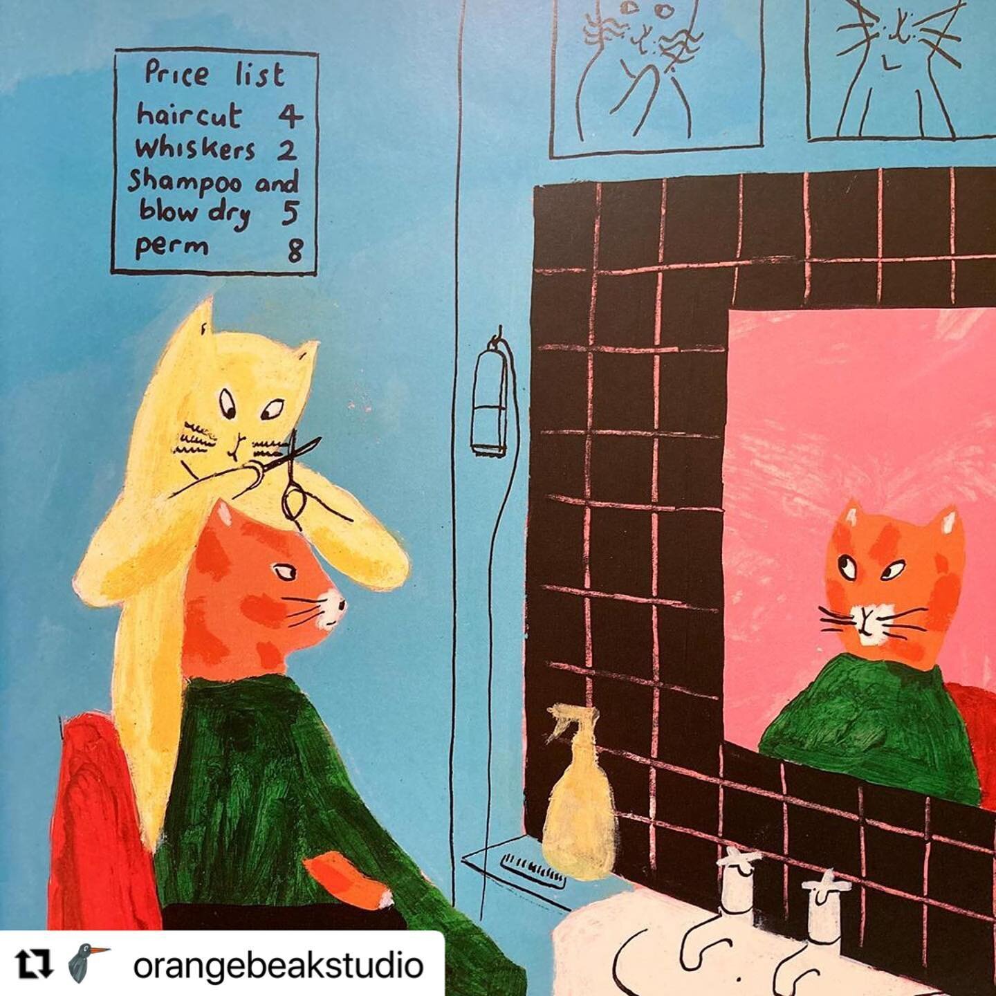 #Repost @orangebeakstudio with @make_repost
・・・
Cat hairdressers from A Night on the Tiles by @bruceingman 
&bull;
This book is a big #orangebeakrecommends. @maisieparadise shows this book a lot during one to one tutorials, particularly for the great