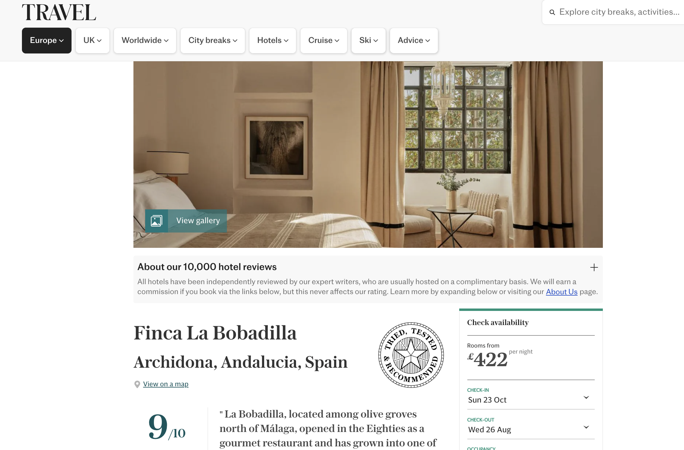 Review: Finca La Bobadilla, Málaga - The Telegraph, Jul 2026